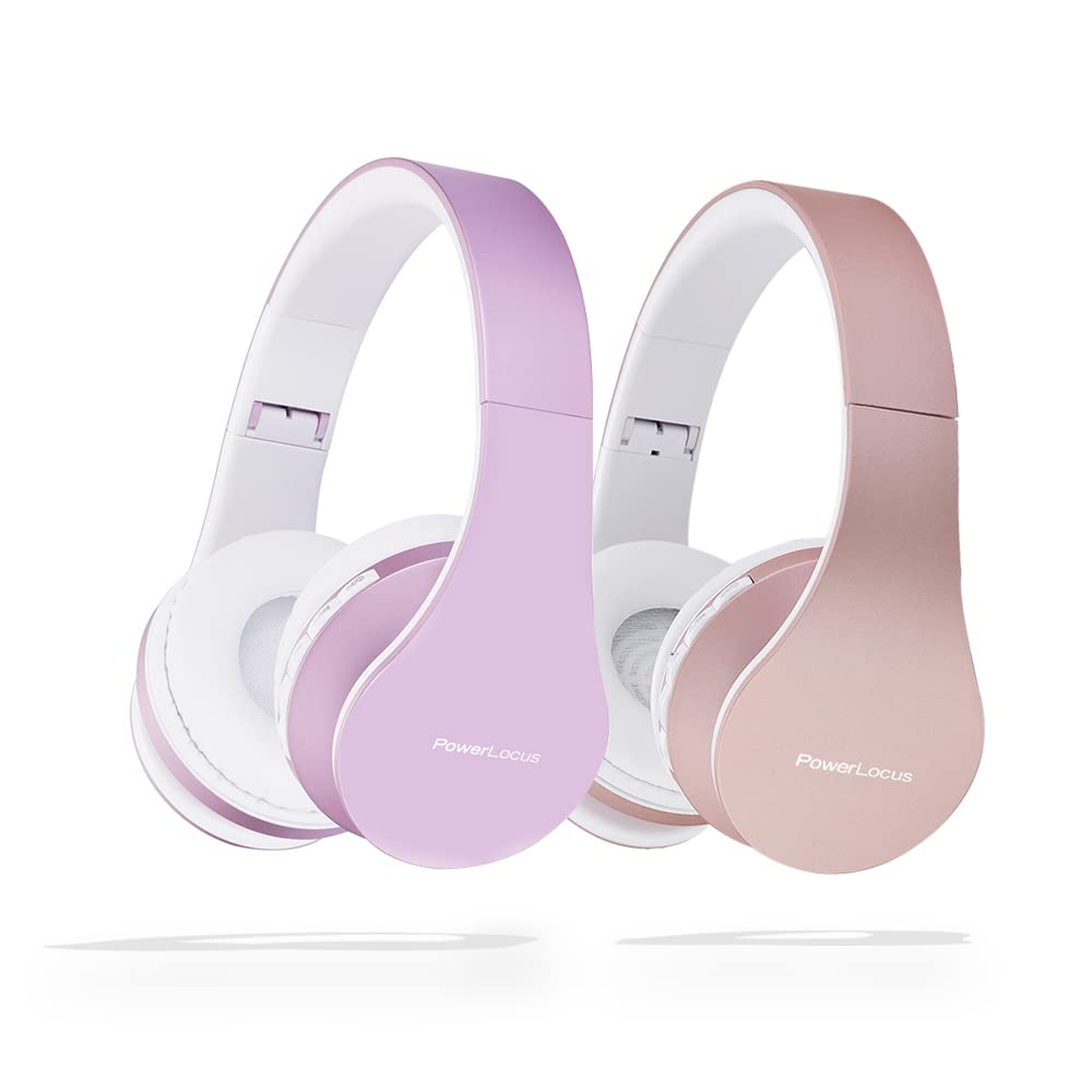 PowerLocus Rose Gold Wireless Bluetooth Headphones with White/Purple Options - Premium Sound Quality for Workouts, Travel & Office Use