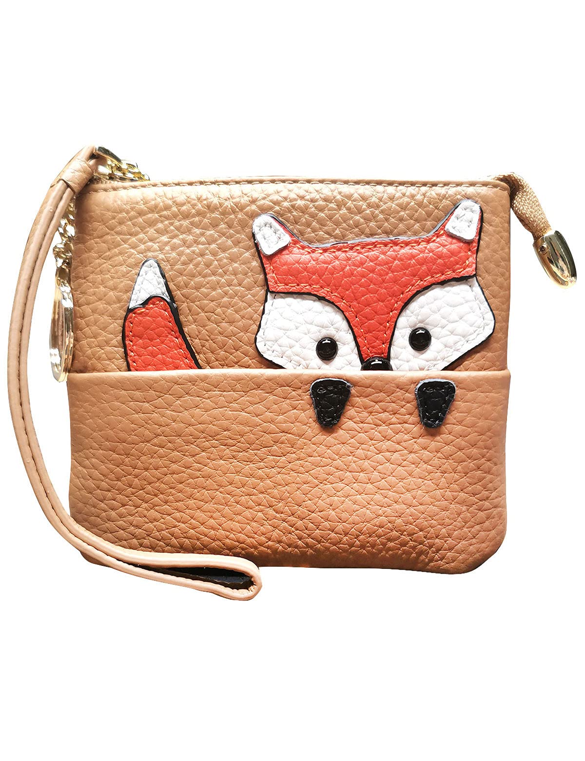 Fox Print Leather Coin Purse Keychain Wallet - Zippered Change Pouch for Women & Men (Brown) | Perfect for Travel, Shopping, and Everyday Essentials