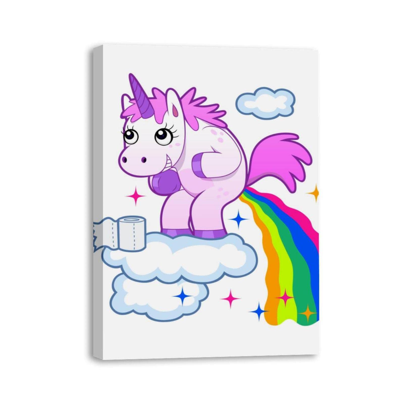 Framed Canvas Wall Art - Smiling Unicorn Pooping Rainbow Oil Painting - Whimsical Fantasy Decor for Living Room, Bedroom, Nursery - Perfect Gift for Kids & Unicorn Lovers - Brighten Your Home or Office Space