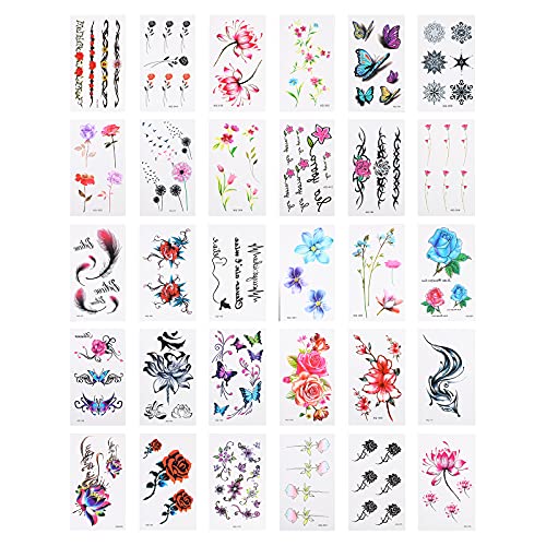 OSALADI 2 Sets/60pcs Colorful Floral Temporary Tattoos - Waterproof Fake Body Art Stickers for Ankle, Neck & Arm - Perfect for Festivals, Parties & Summer Beach Style