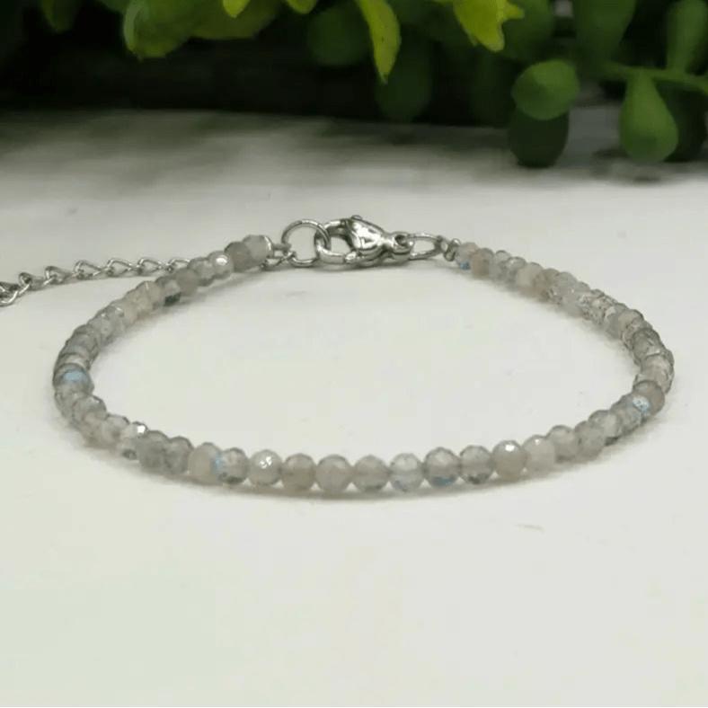 Labradorite 3mm Faceted Clasp Bracelet - Elegant Crystal Jewelry for Women, Healing Stone Beaded Bracelet | Perfect for Meditation, Yoga & Spiritual Gifts
