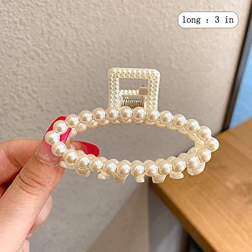3 PCS Pearl Hair Claw Clips - Champagne Retro Non-Slip Barrettes for Women, Decorative Hair Accessories & Styling Tools (Oval) - Perfect for Weddings, Parties and Everyday Hairstyles