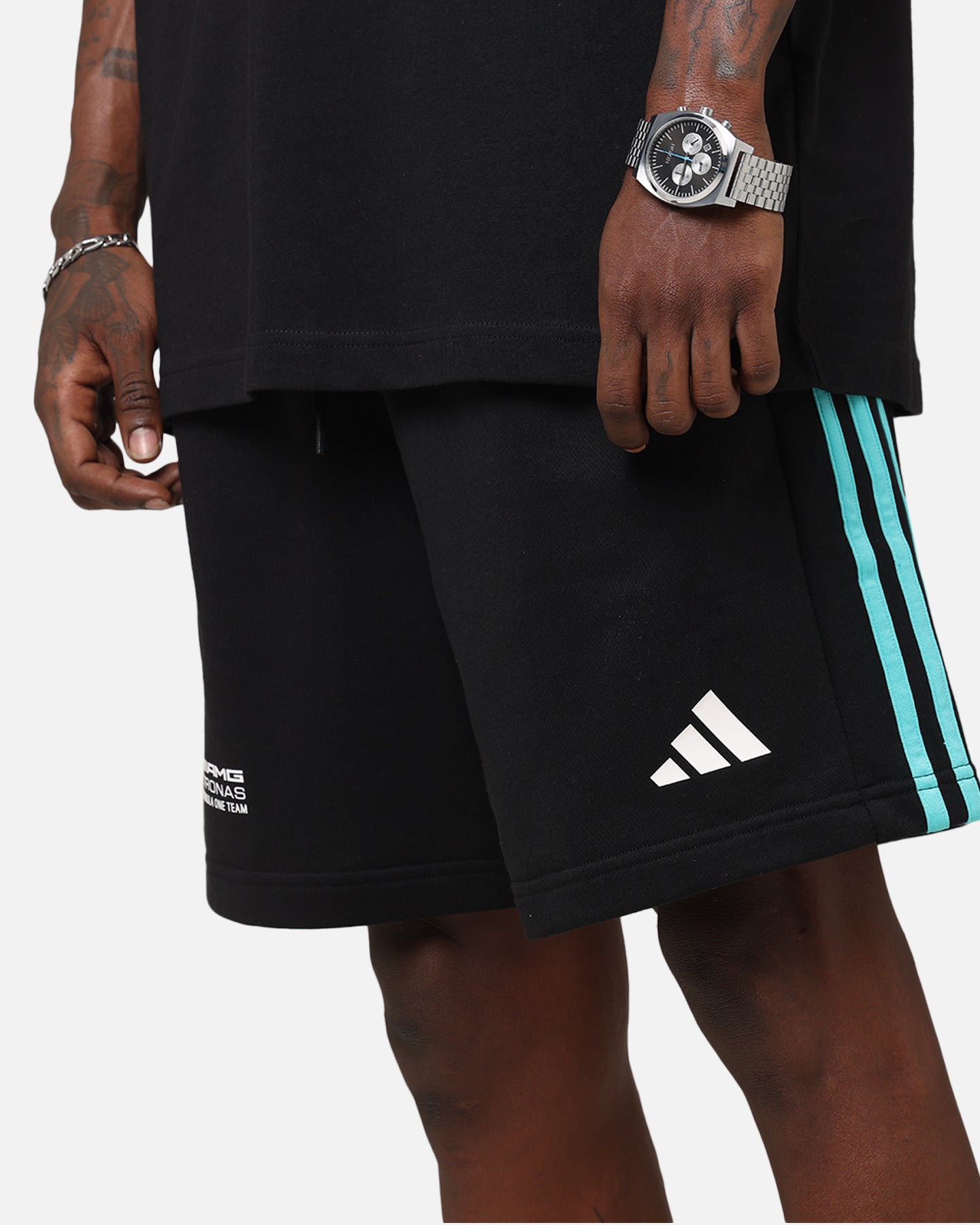 Adidas x Mercedes AMG Petronas Formula One F1 DNA Shorts for Men - Black & White Athletic Running Shorts for Gym, Workout & Casual Wear