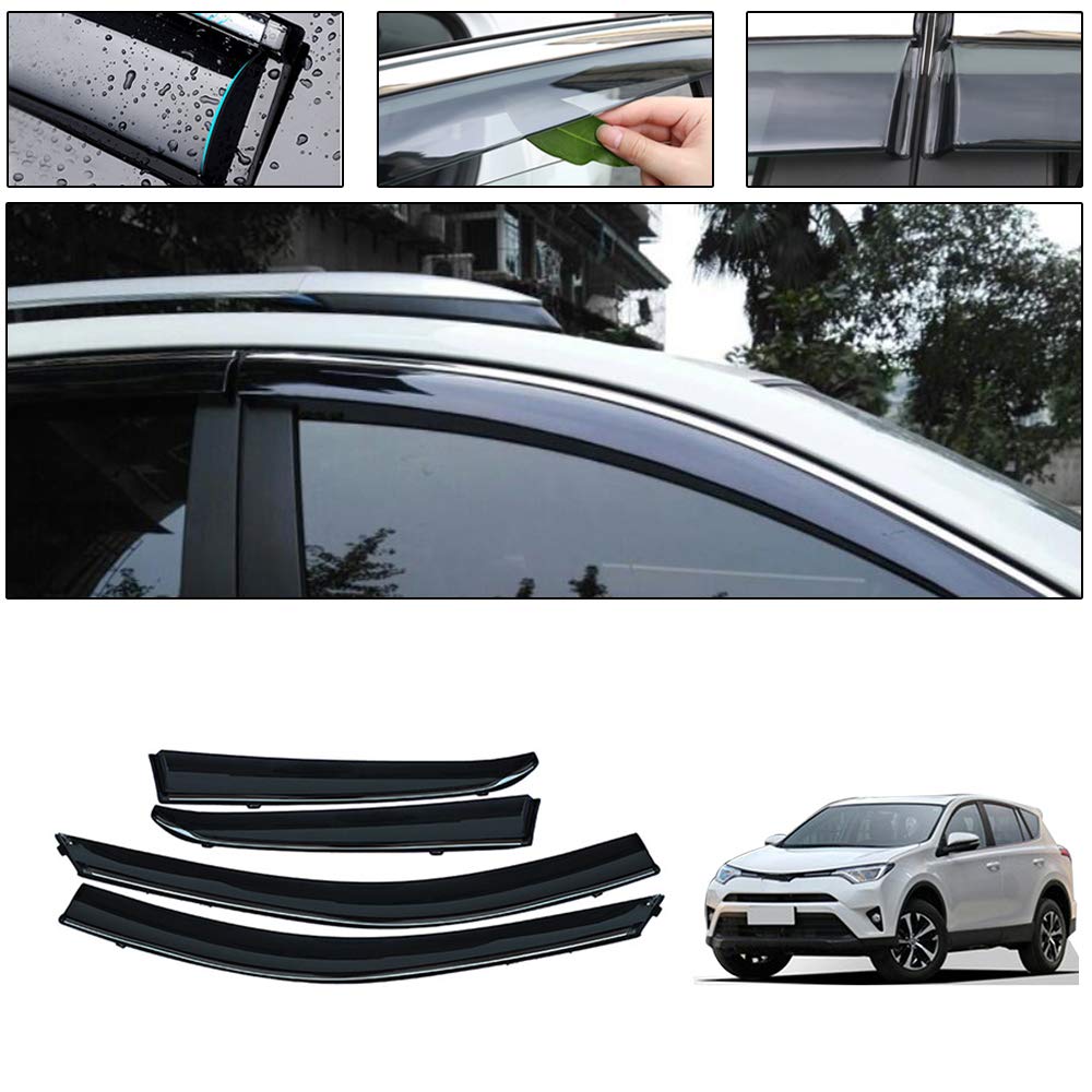 Toyota RAV4 XA40 Side Window Deflectors (2014-2018) - Car Window Visors for Sun, Rain & Smoke Protection - Outside Tape-On Vent Shades - Perfect for Road Trips & All-Weather Driving