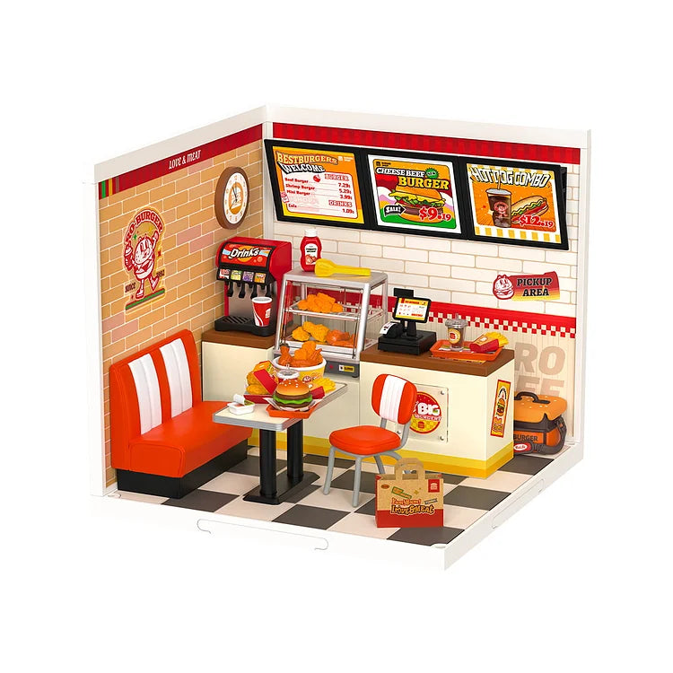 Rolife Yum Yum Burgers DIY Plastic Miniature House Kit - Creative Mini Burger Shop Model for Home Decor, Gift & Collectibles | Perfect for Craft Lovers, Miniature Enthusiasts & Room Decoration