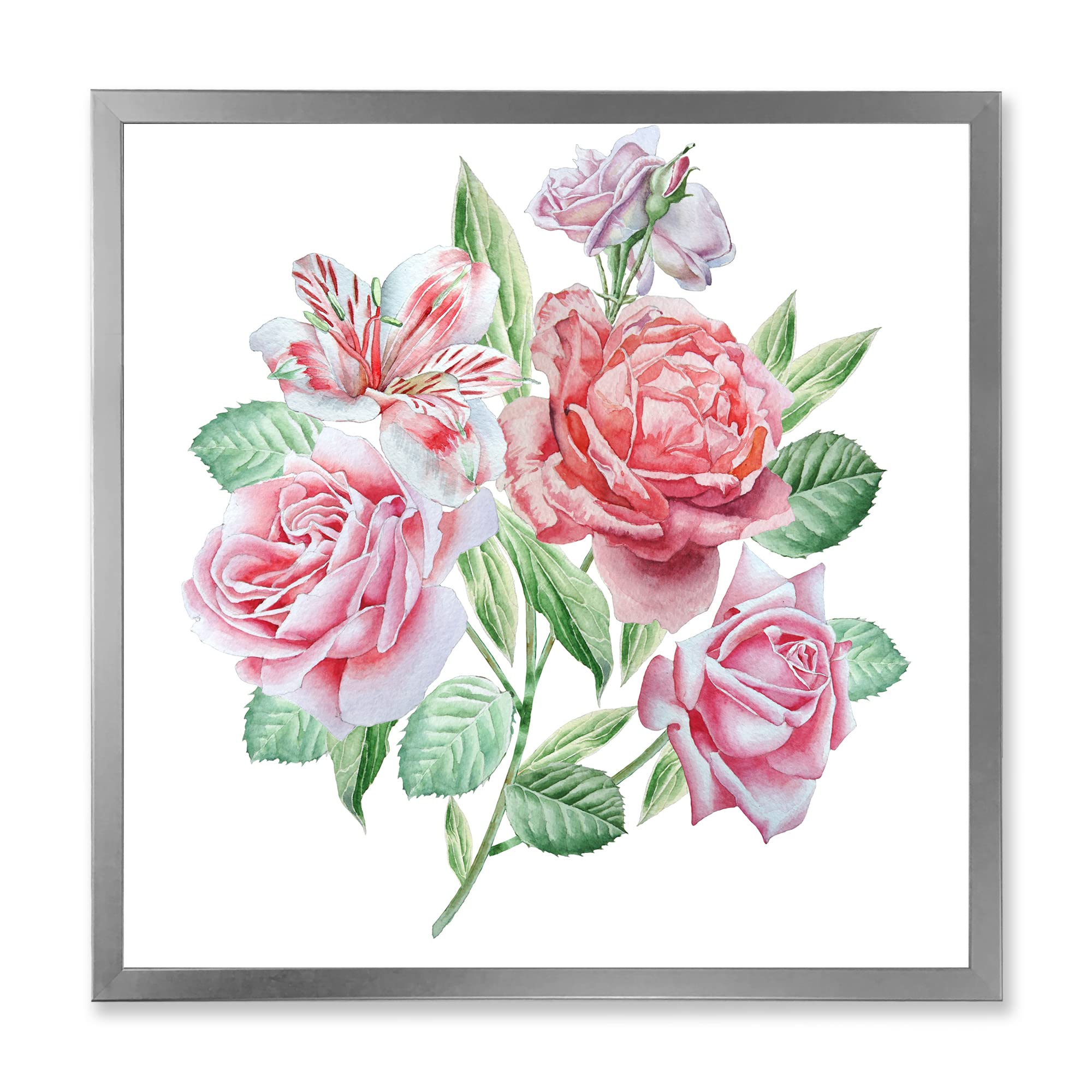 DesignQ Spring Flowers Alstroemeria Rose Traditional Framed Wall Art - Floral Home Decor for Living Room, Bedroom & Office - Perfect Gift for Housewarming & Wedding