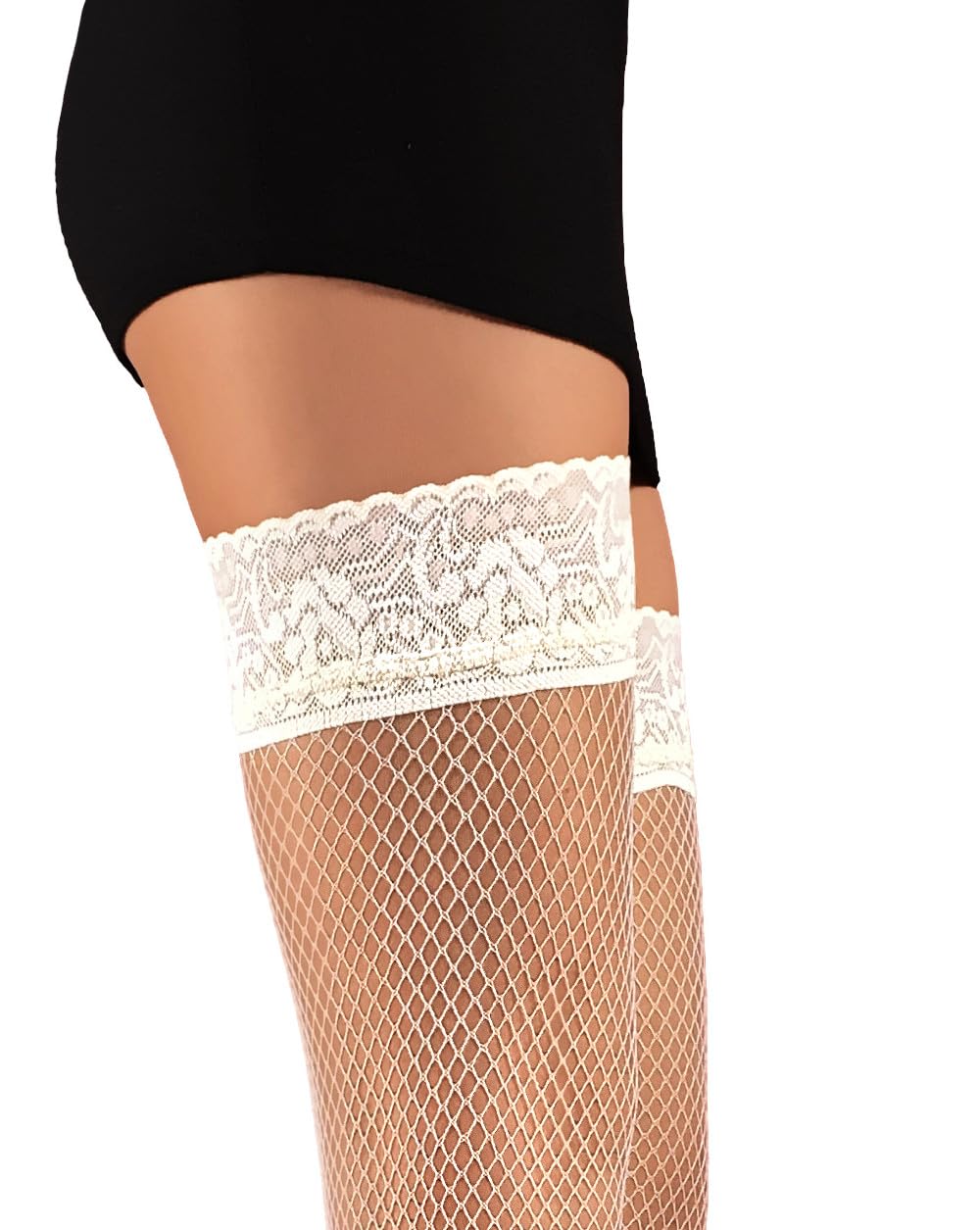 Mila Marutti Women's Fishnet Thigh High Stockings with Lace Top | Sexy Fishnet Lingerie Tights for Cosplay, Boudoir & Night Out