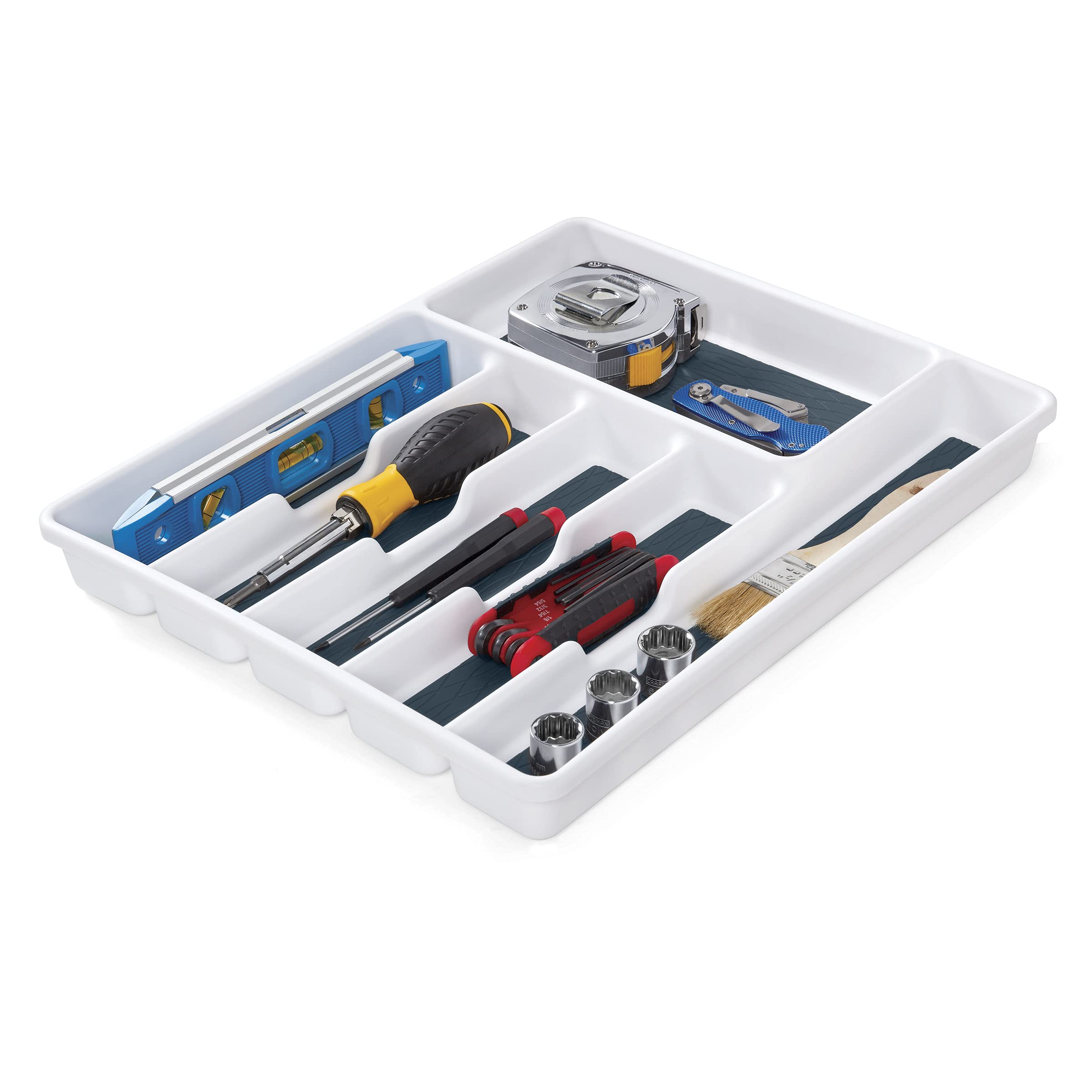 Copco Basics 6 Compartment Drawer Organizer - Star Blue | Space Saving Storage Solution for Kitchen, Office & Bathroom Organization