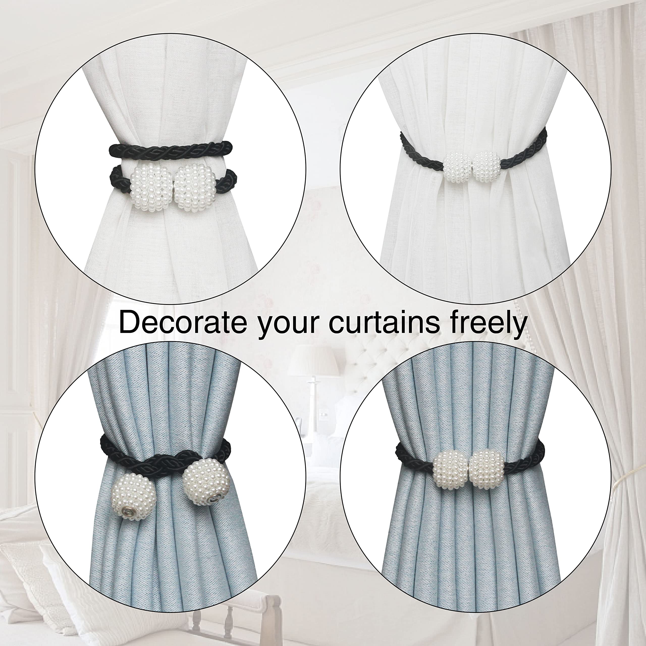 Premium Magnetic Curtain Tiebacks - Strong Hold Drape Ties for Windows, Weave Rope Curtain Holdbacks - Perfect for Living Room, Bedroom & Outdoor Draperies