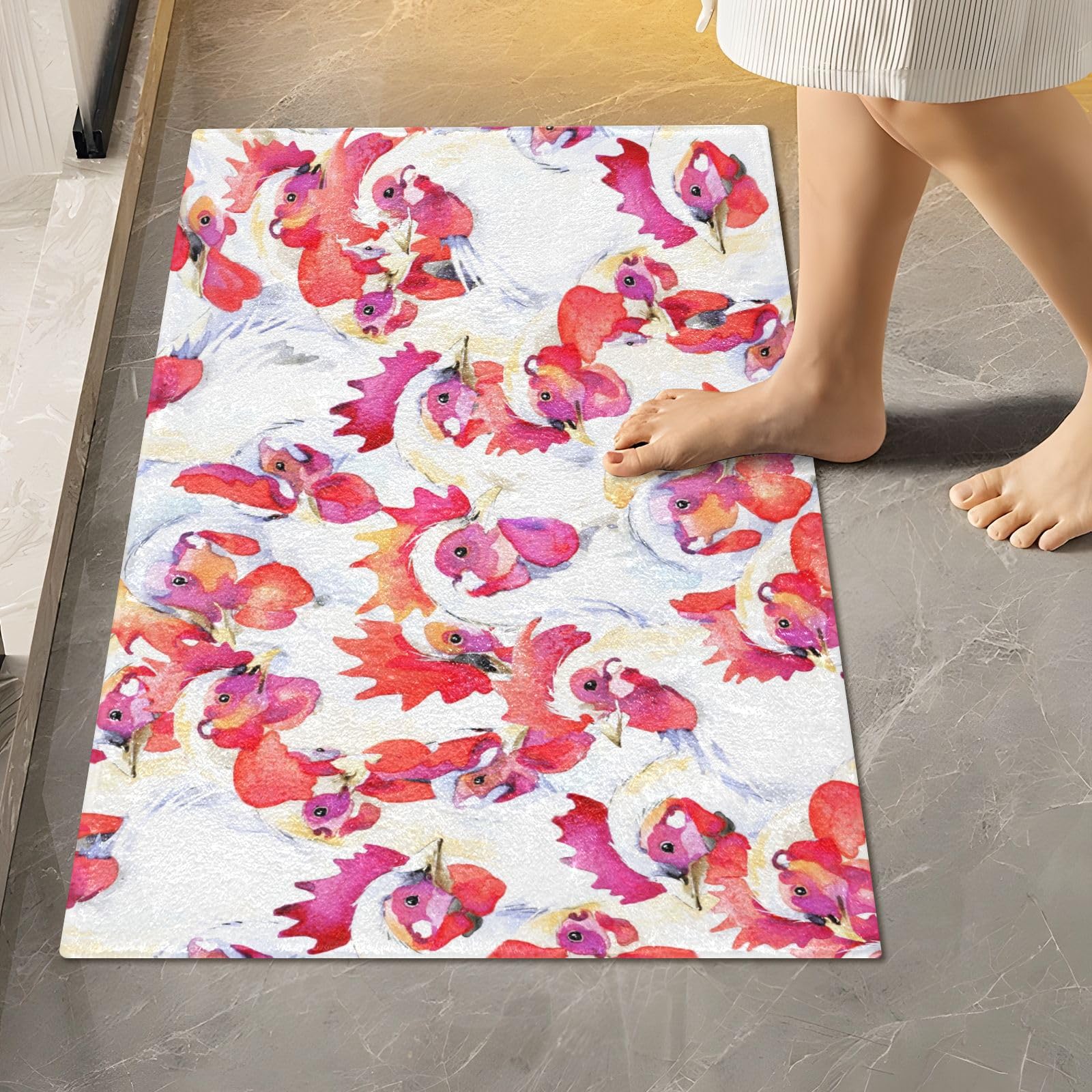 Non-Slip Chicken Rooster Bath Mat Set - Farmhouse Style for Bathroom & Bedroom