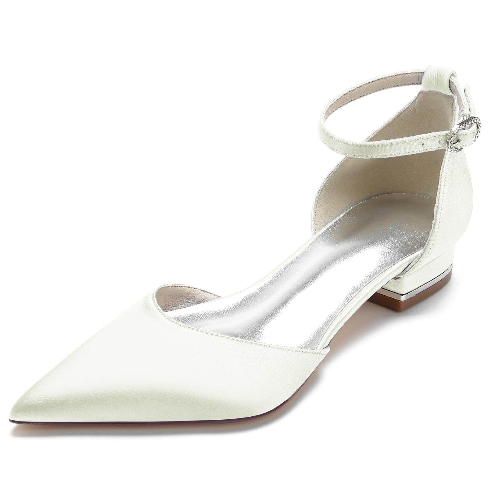 2.5cm Flat Heel Lace-Up Shoes - Elegant Silk-Like Wedding Bridal Pumps for Women | Perfect for Weddings, Proms & Formal Occasions