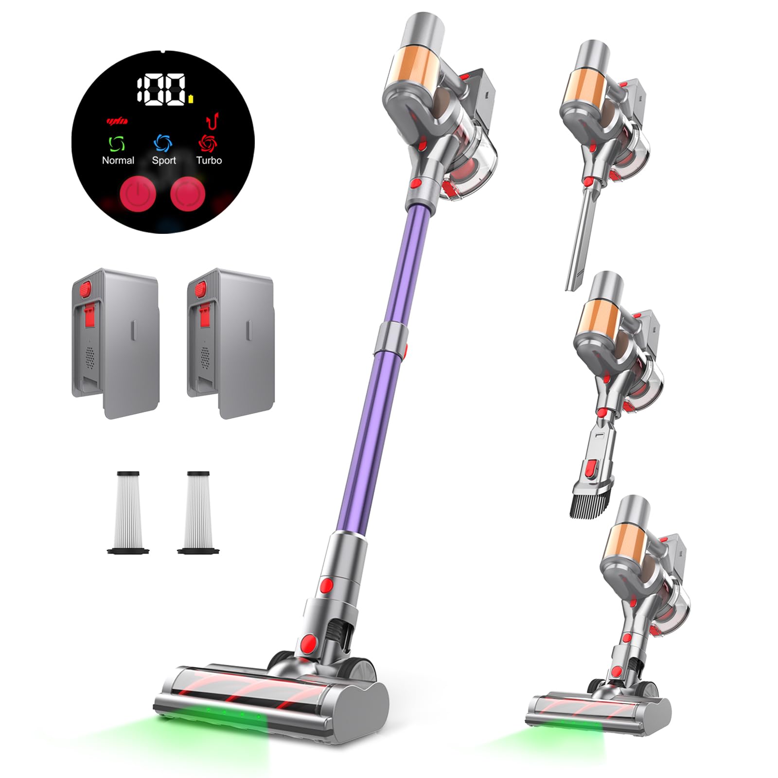 **Powerful Cordless Vacuum Cleaner with 2 Batteries - 120 Mins Runtime, 45KPa 550W, Anti-Tangle & Self-Standing Design, 1.5L Dust Cup - Ideal for Pet Hair, Carpets & Hardwood Floors - Perfect for Home Cleaning & Quick Pickups**