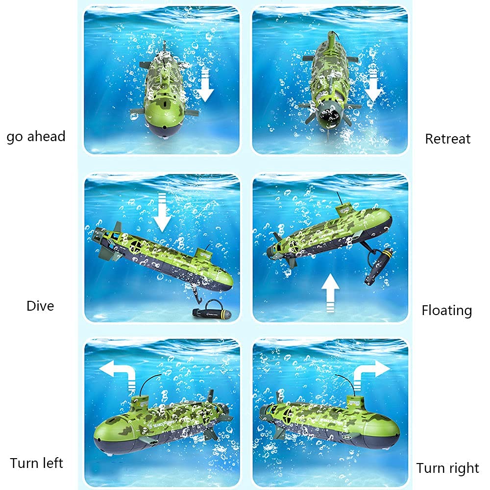 6CH Mini RC Submarine Toy - Military Model Remote Control Boat for Kids, Electric Swim Diving Pool Fish Tank Water Play - Perfect Birthday Gift for Boys & Girls (Green) | Fun Indoor & Outdoor Water Games, Pool Parties, Bathtub Playtime