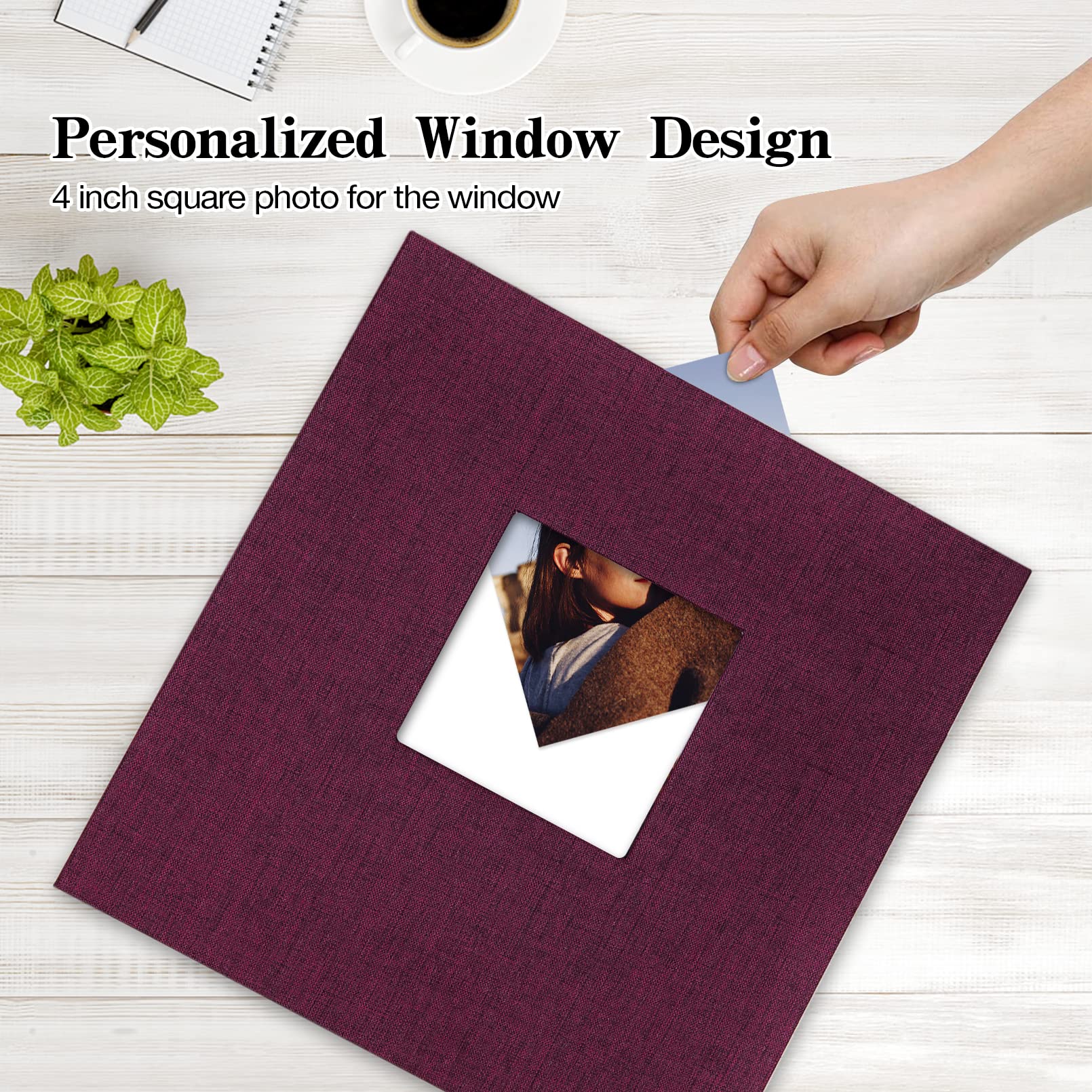 Potricher Large Self-Adhesive Photo Album - Holds 3x5, 4x6, 5x7 & 8x10 Pictures - Linen Cover Scrapbook with 40 Blank Magnetic Pages & Metallic Pen (Purple, 11x10.6 Inches) - Perfect for Wedding, Baby, Travel Memories & DIY Projects