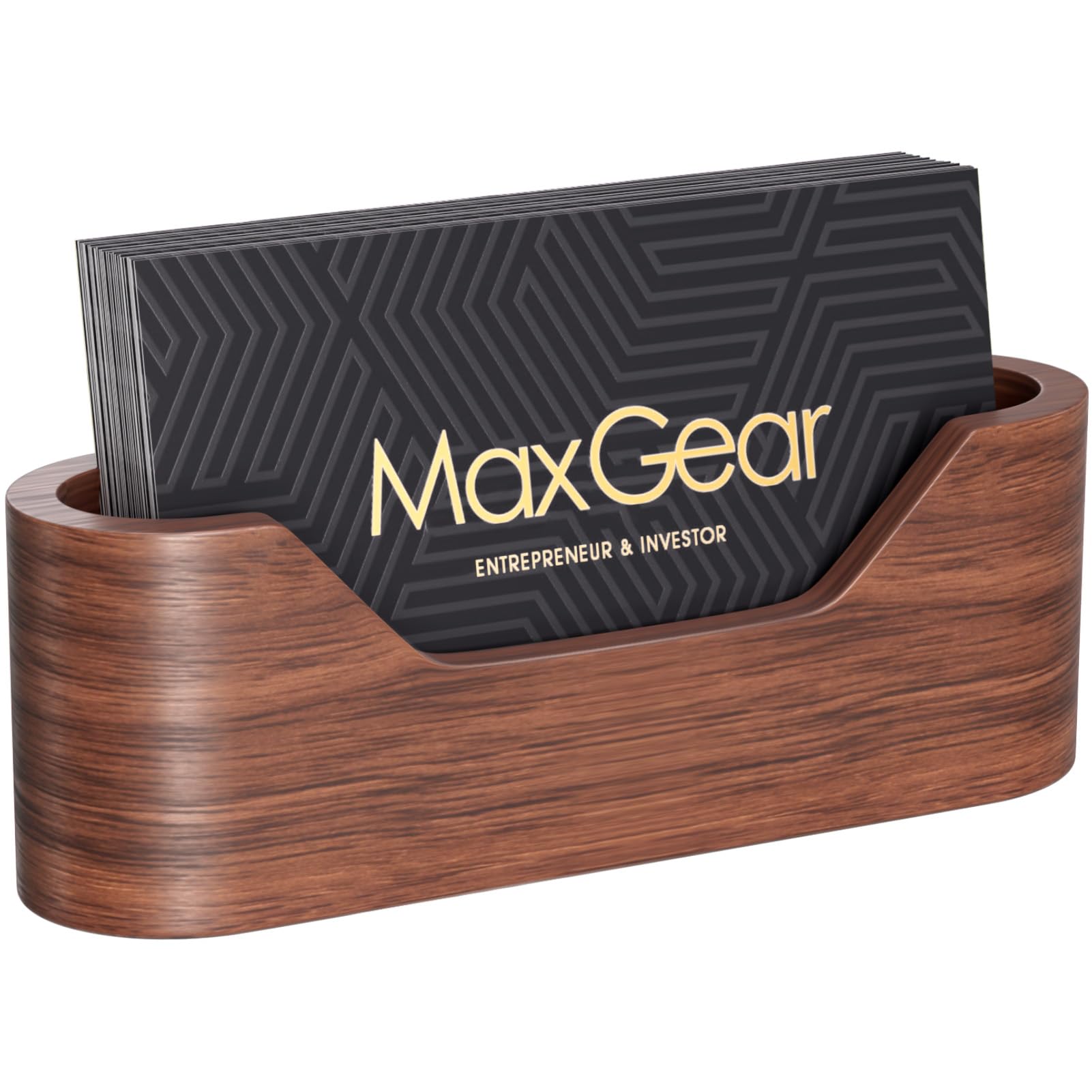 Premium Walnut Wood Business Card Holder - Elegant Oval Office Desk Organizer for Professional Business Cards | Perfect for Corporate Gifts, Office Decor & Executive Desktops