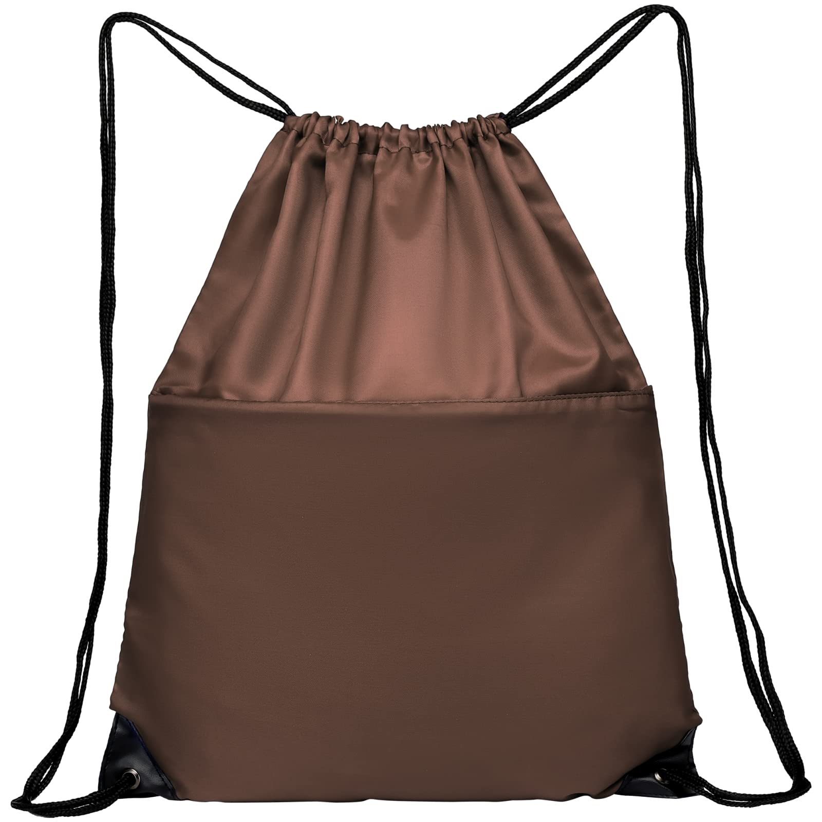 MISSMOON 210D Nylon Drawstring Backpack - Foldable Gym Sports Tote Bag with Zipper Side Pocket for Men & Women (Brown) | Perfect for Workout, Travel, School & Outdoor Activities
