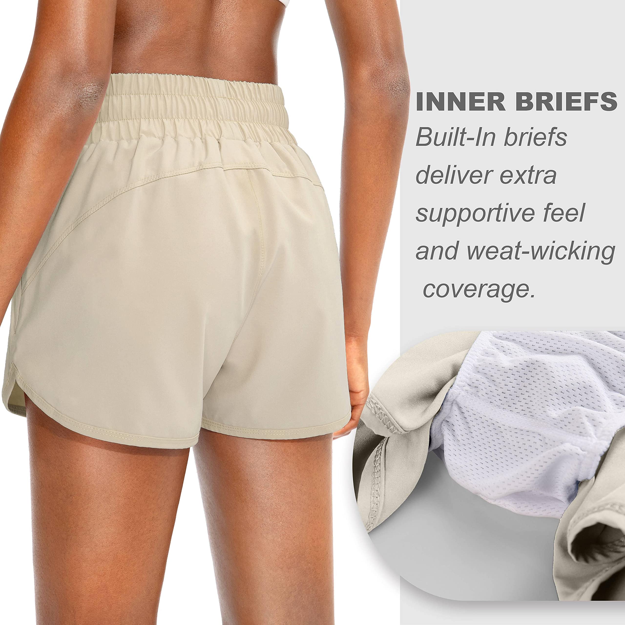 **SANTINY Women's High Waisted Running Shorts with Zip Pockets - Breathable Athletic Workout Gym Shorts with Liner - Perfect for Jogging, Yoga & Fitness Training**