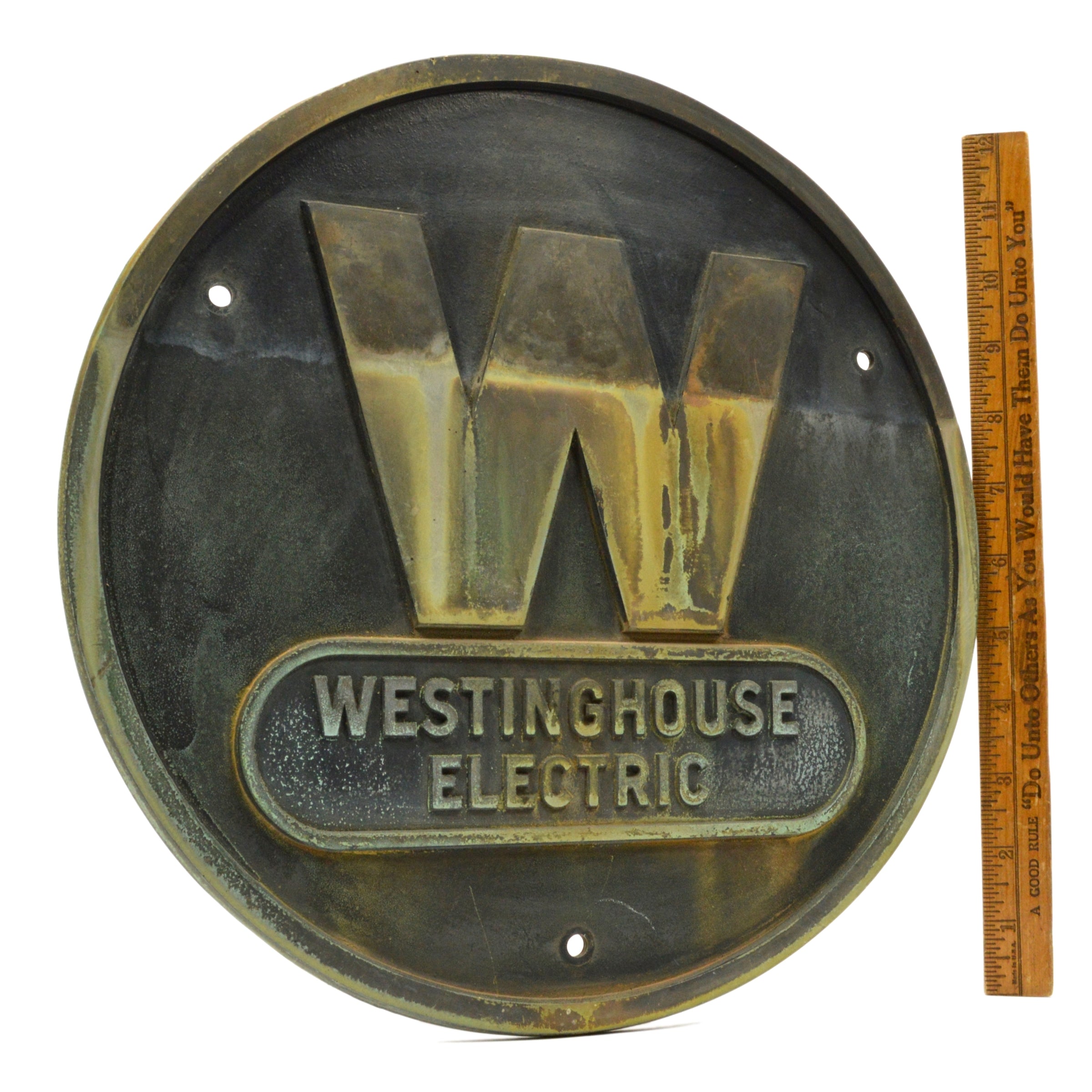 Vintage Westinghouse Electric Solid Brass/Bronze Sign Plaque - 12 Inch Diameter - Rare Collectible for Home Decor, Office, or Man Cave Display