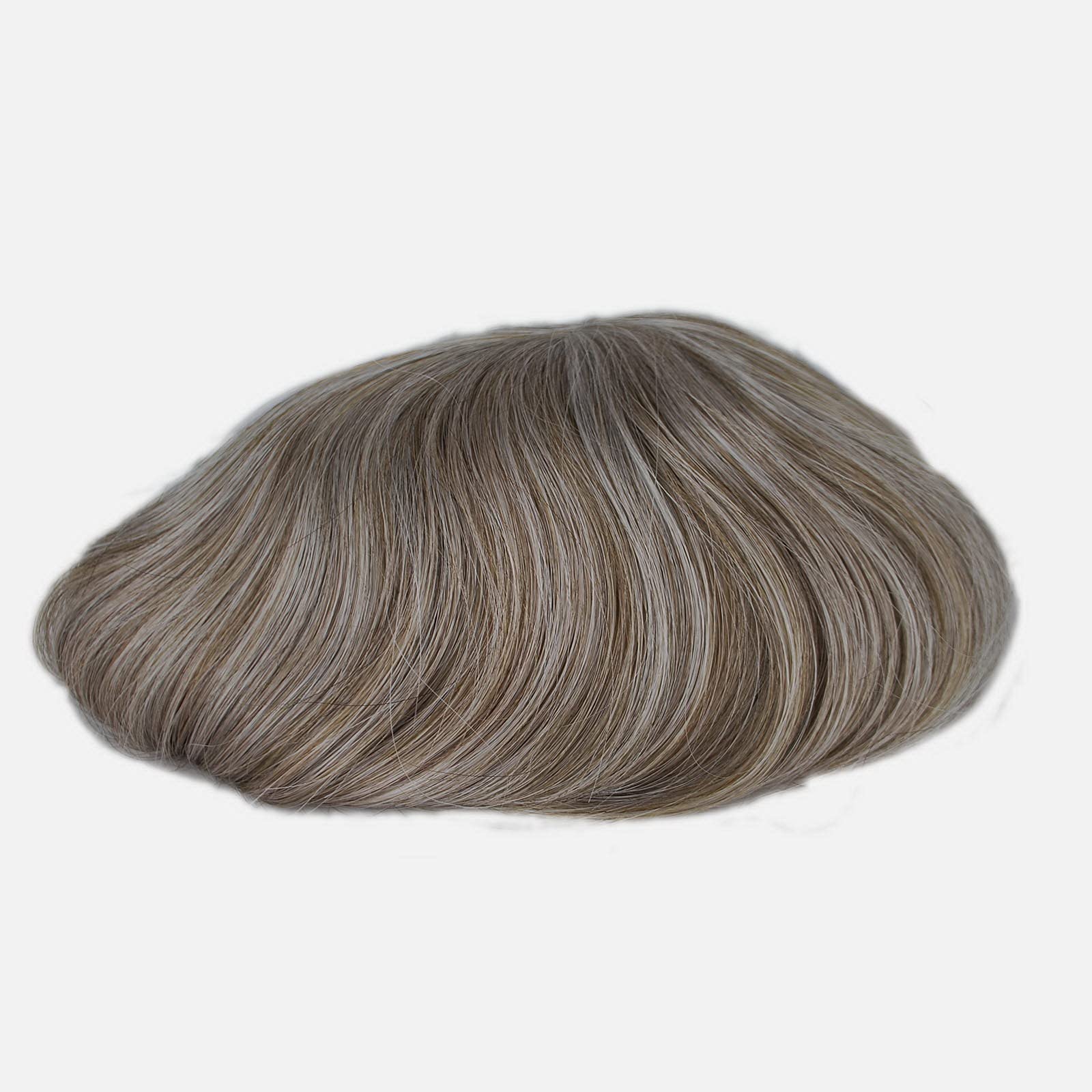 Men's Grey Hair Toupee - 100% Human Hair Replacement System - Light Brown Mixed with White - Style #660 - In Stock - Perfect for Thinning Hair & Bald Spot Coverage - Great for Daily Wear & Special Occasions