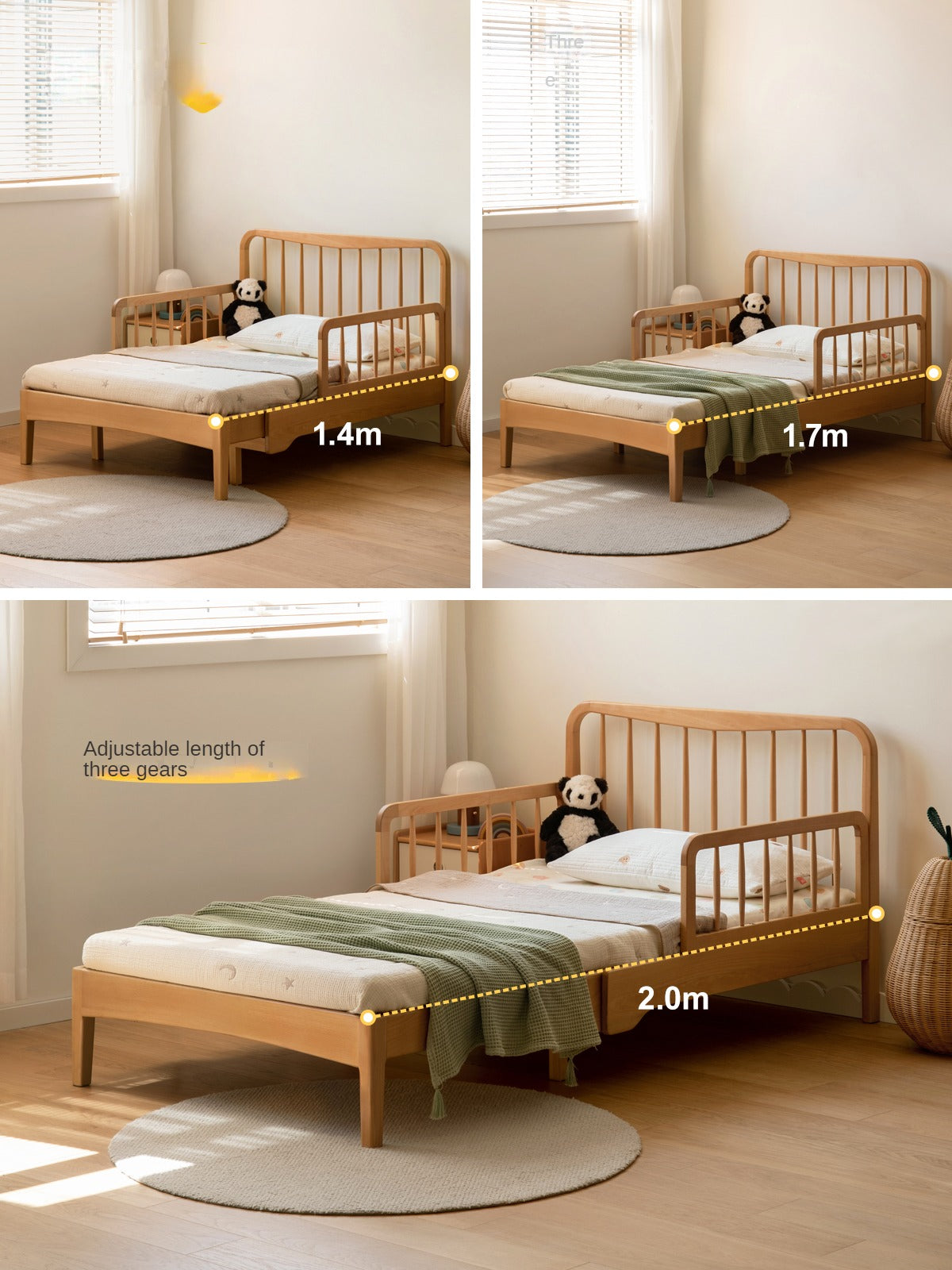 Solid Wood Whispering Telescopic Bed - Beech & Oak - Expandable Bed Frame for Small Spaces, Guest Rooms & Kids' Bedrooms