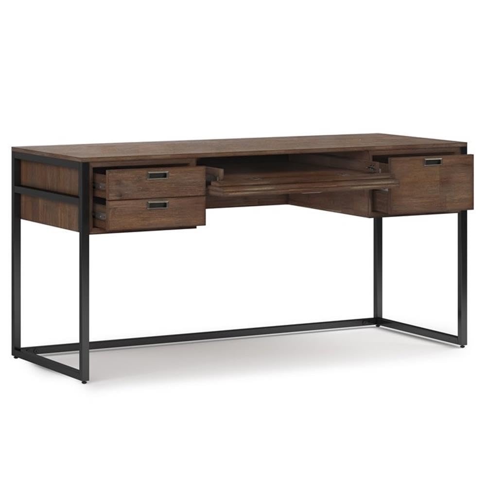 Allora 60-Inch Wide Modern Solid Wood Desk in Rustic Natural Aged Brown Finish - Perfect for Home Office, Study Room & Workspace