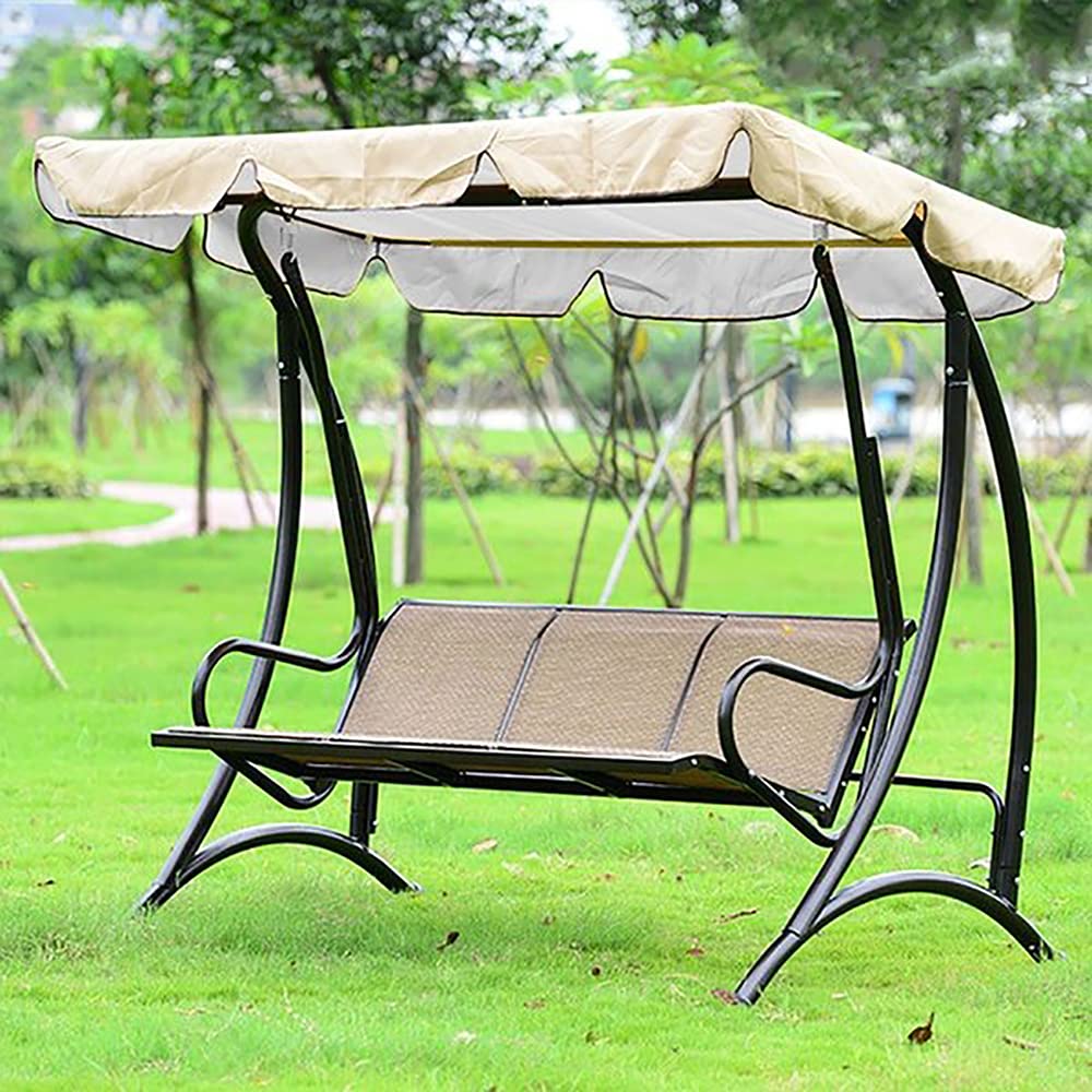 Waterproof UV Block Sun Shade Swing Canopy Replacement Top Cover - Outdoor Garden Patio Swing Chair Cover for 3-Seat Furniture (Beige) | Perfect for Backyard Relaxation & Summer Shade