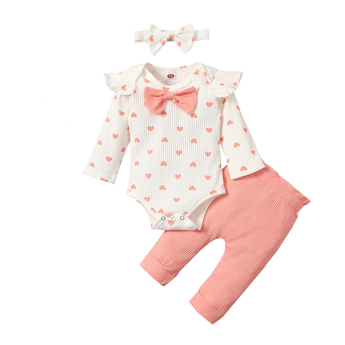 Ledy Champswiin 3PCS Newborn Baby Girl Outfit Set - Ruffle Sleeve Romper & Ribbed Pants - Soft Cotton Infant Clothes for Photo Shoots, Daily Wear & Special Occasions