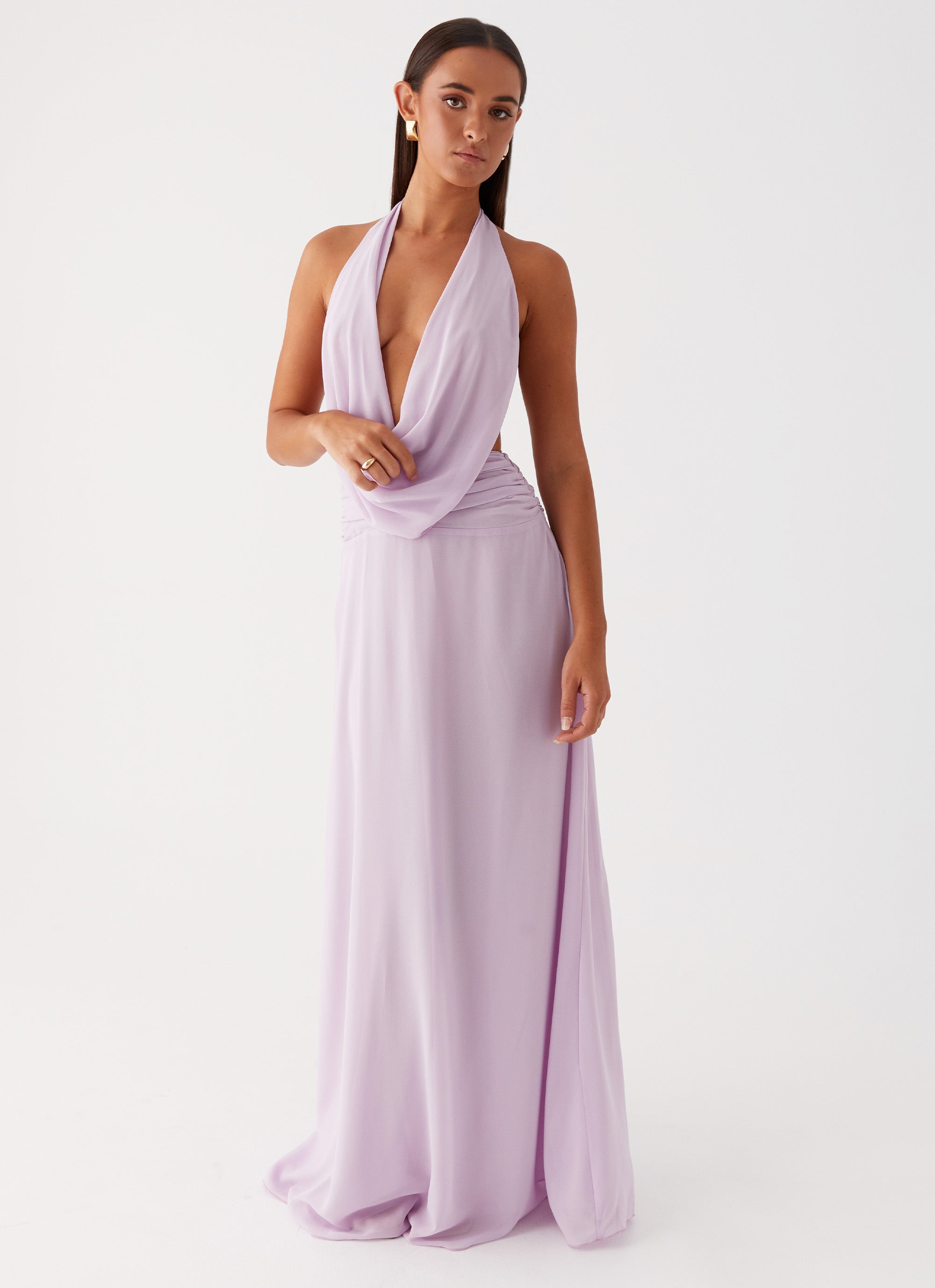Elysia Flowy Chiffon Maxi Dress for Women - Elegant Lilac Long Dress for Summer, Beach, Weddings & Special Occasions
