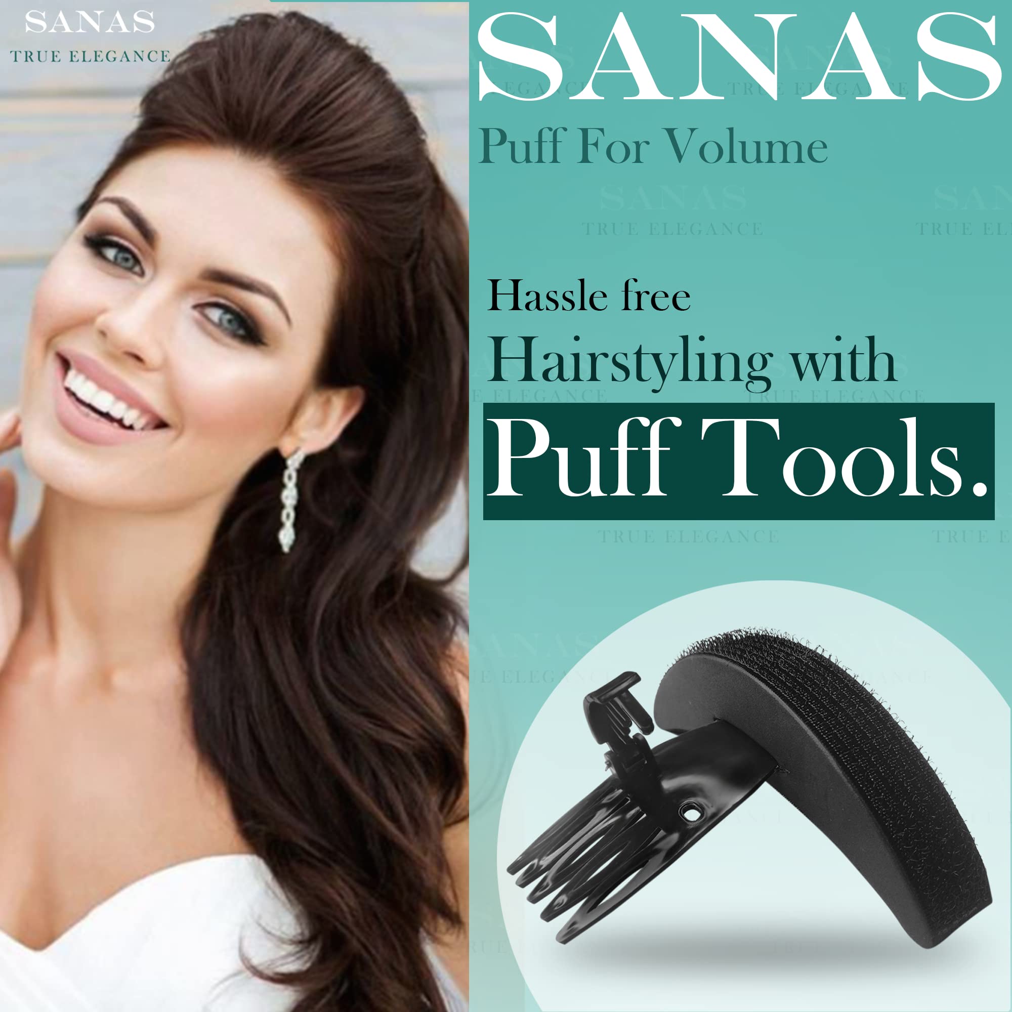 Sanas Puff Maker for Hair - 2Pc Hair Bun Maker with Inserts, Bumpits for Hair Puff, Hairstyling Tools for Women - Perfect for Updos, Ponytails & Voluminous Styles