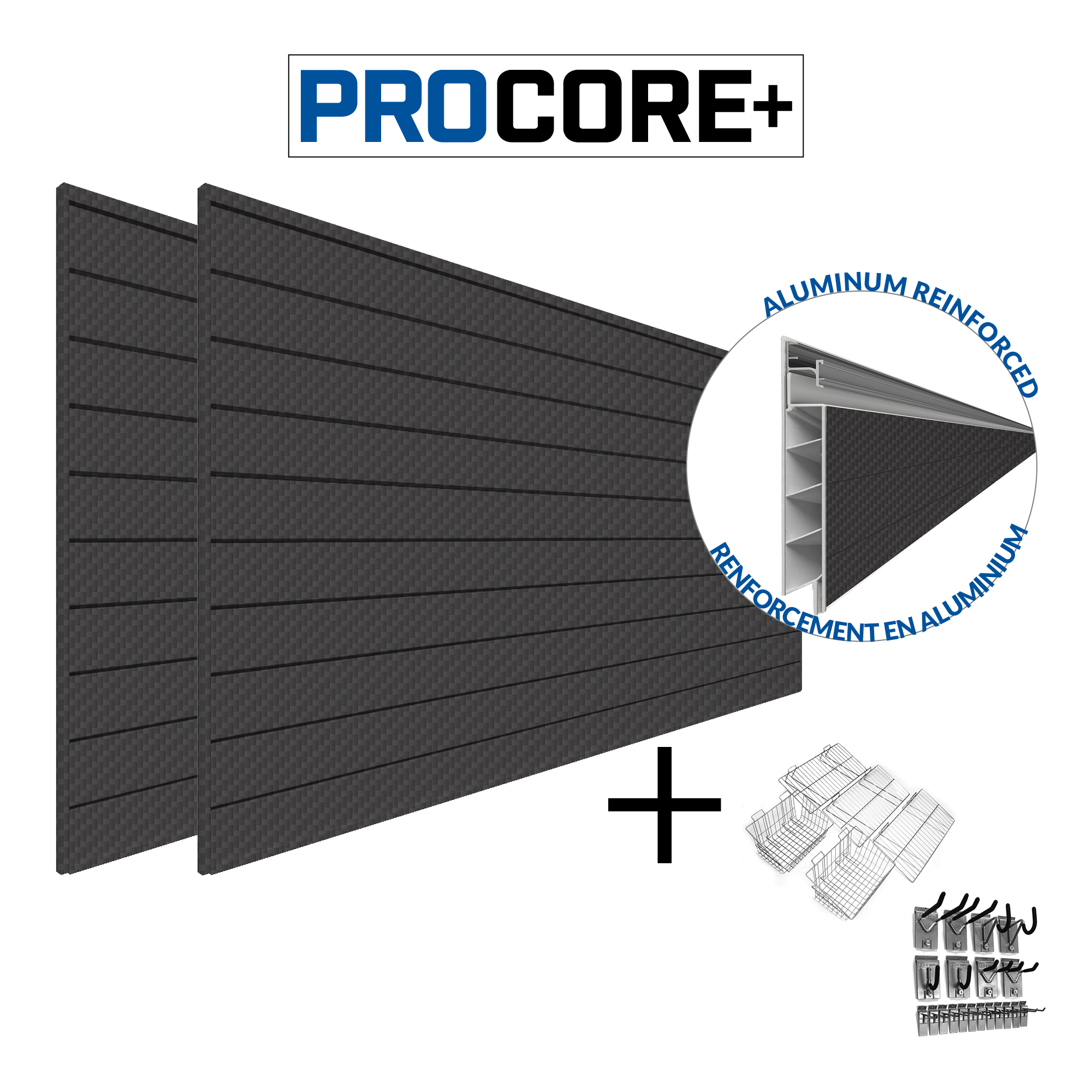 PROCORE+ Black Carbon Fiber Slatwall Ultimate Bundle - Premium Retail Display System for Stores & Garages - Organize Tools, Sports Gear & Merchandise with Style