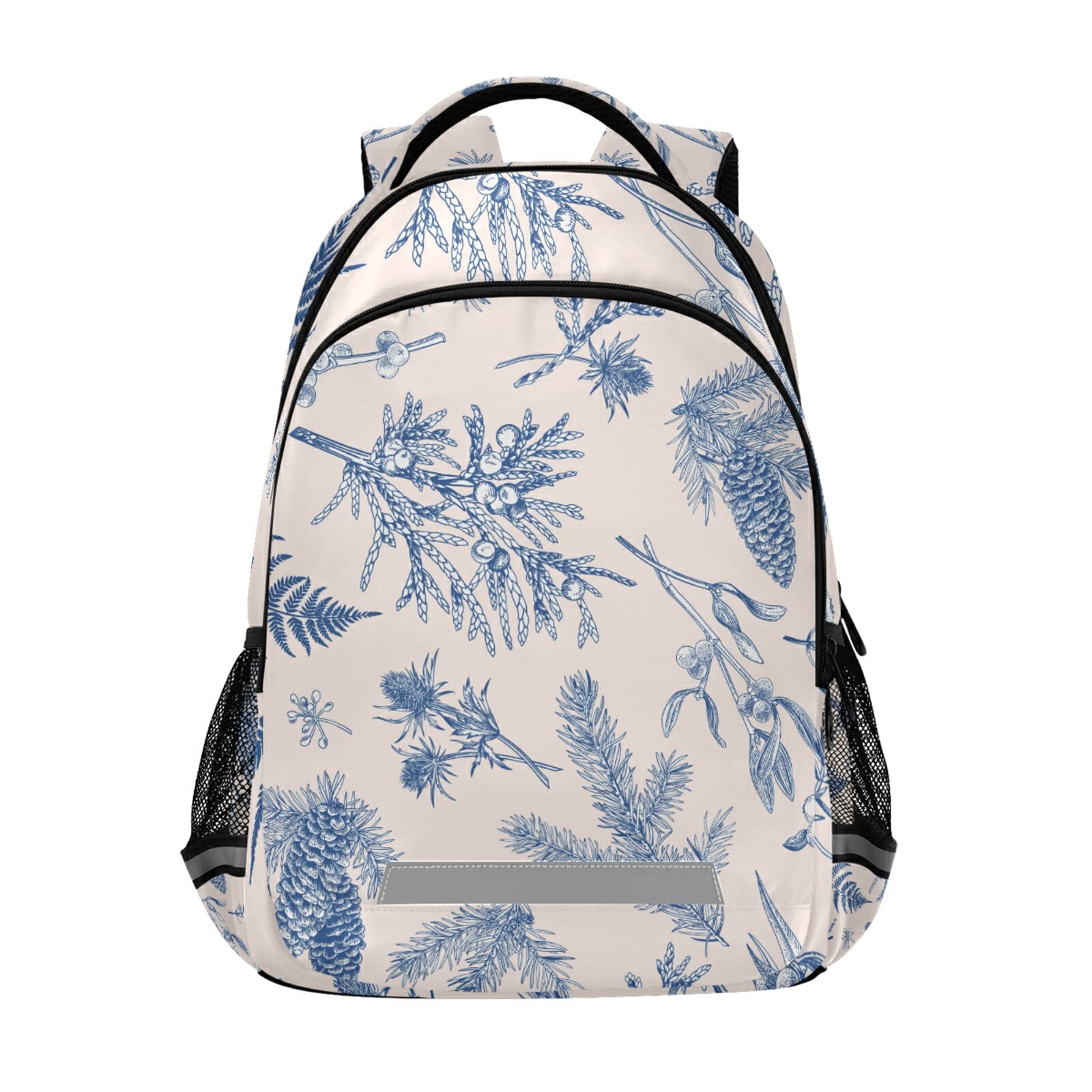 Christmas Themed Coniferous Plants Ferns and Berries Print Backpack for Teens - Royal Blue School Bag for Boys & Girls, Lightweight Student Bookbag for High School & College (Perfect for Holiday Gifts & Daily Campus Use)