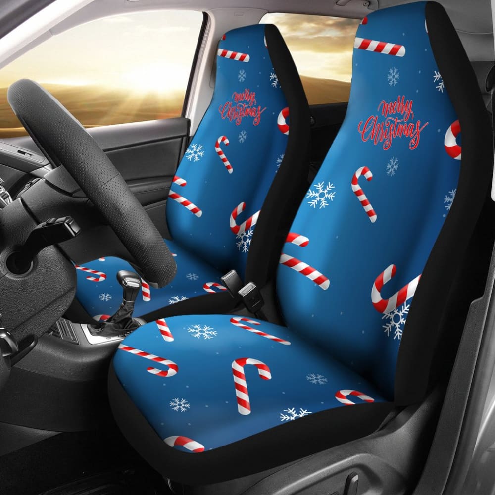 Blue Christmas Candy Cane Snowflake Car Seat Covers - Festive Holiday Car Accessories for Winter & Xmas Decor (Set of 2) - Perfect for Car Interior Decoration, Holiday Parties & Seasonal Gift Giving