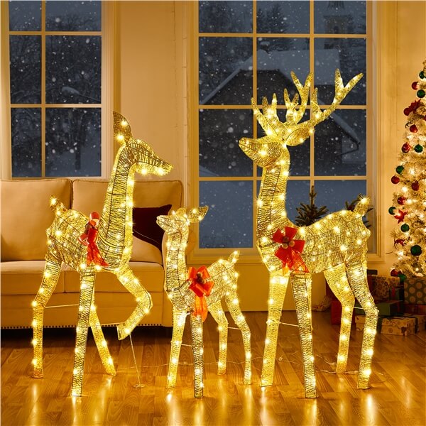 Yaheetech 3-Piece Lighted Christmas Reindeer Family Outdoor Decor - Holiday Yard Decoration for Christmas, Xmas Party, Winter Festival, and Front Porch Decorating