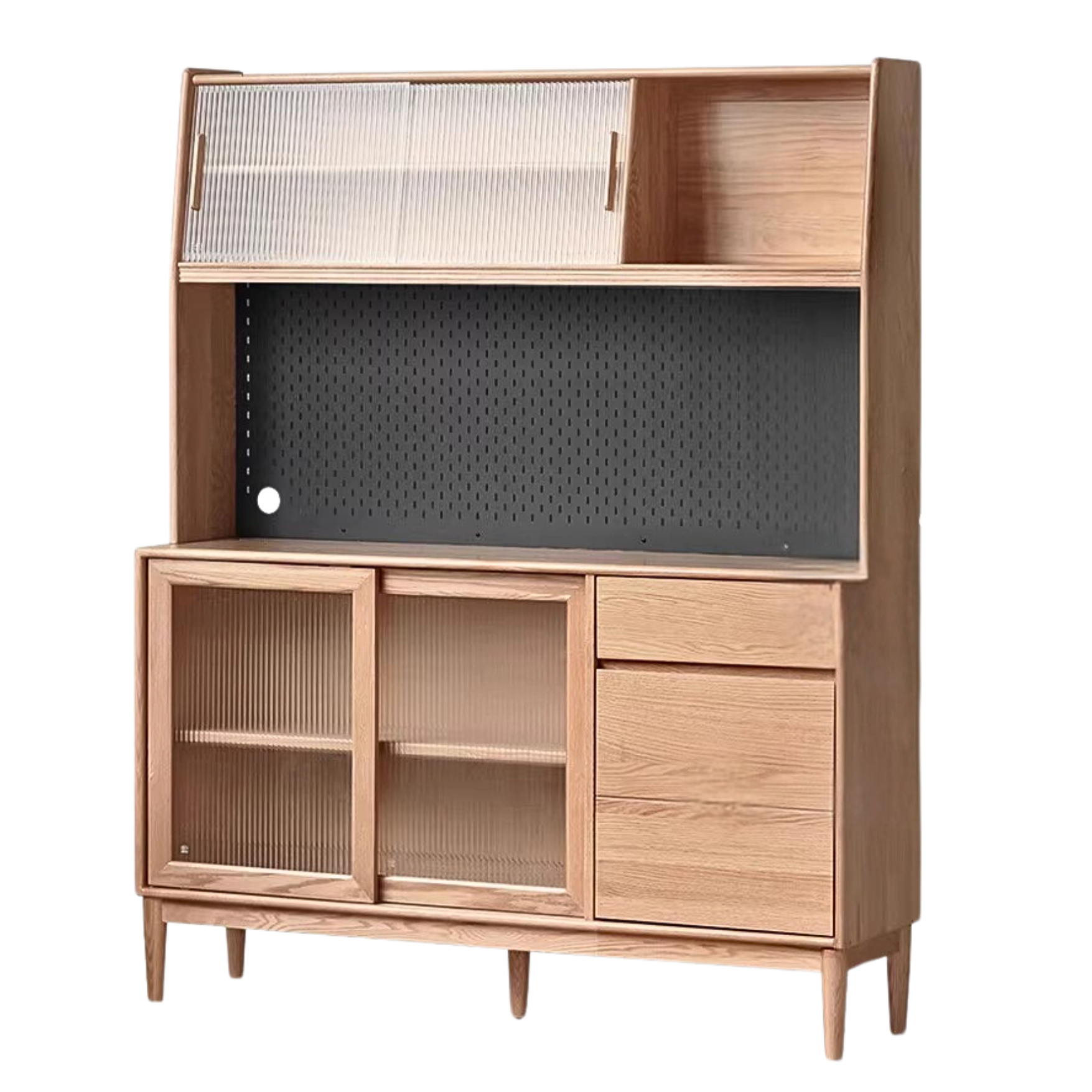 Solid Oak Wood Modern Dining Sideboard - Wall-Mounted Buffet Cabinet for Dining Room Storage & Decor