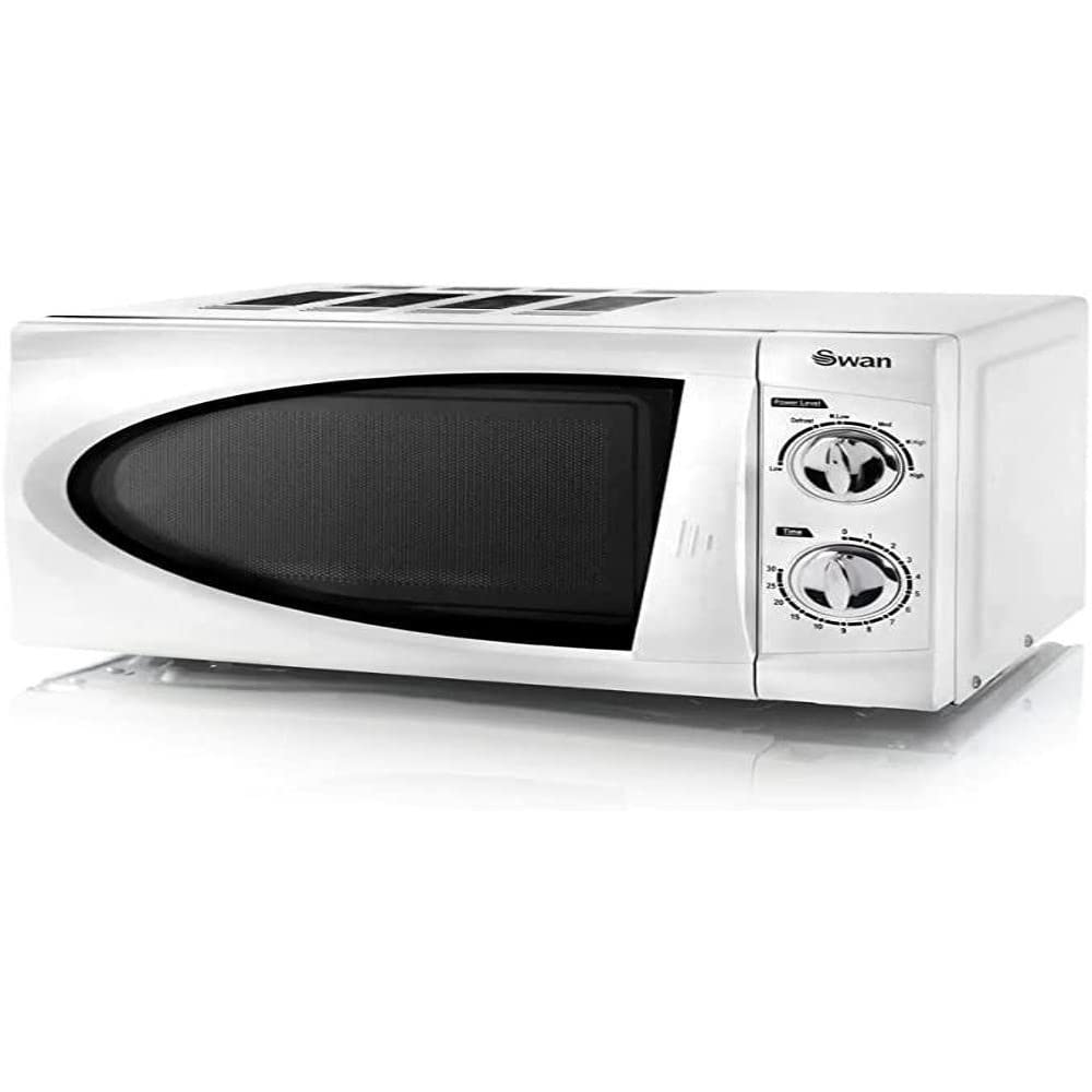 Swan SM3090LN 20L Microwave Oven with Glass Turntable - 800W, 6 Power Levels & 30-Minute Timer - Perfect for Small Kitchens, Dorms & Office Break Rooms (White)