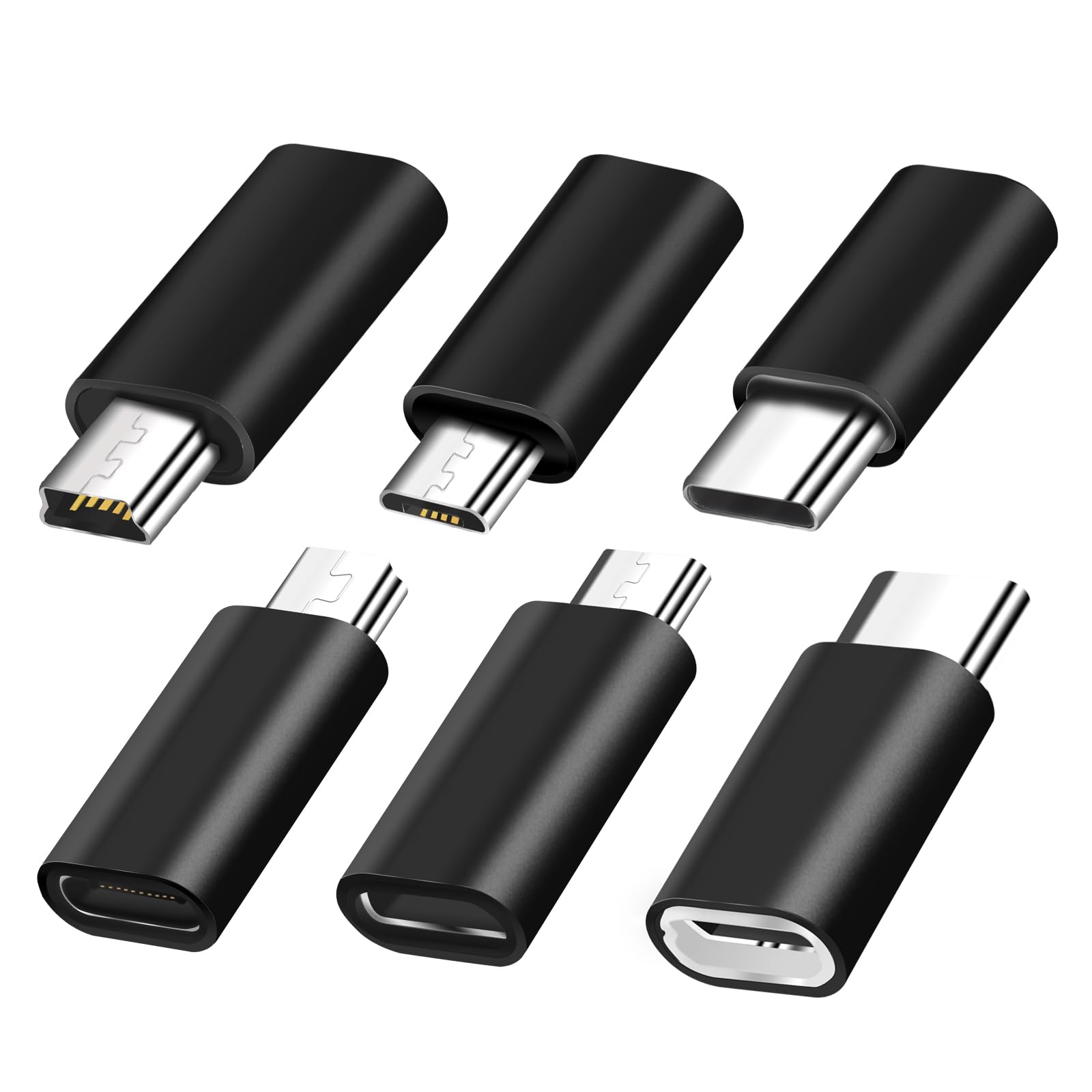 6-Pack YRIKE USB C Adapter Set - USB C to Mini USB & Micro USB to USB C Adapter - Compatible with Laptops, LG, Smartphones & More - Perfect for Charging, Data Transfer & Device Connectivity
