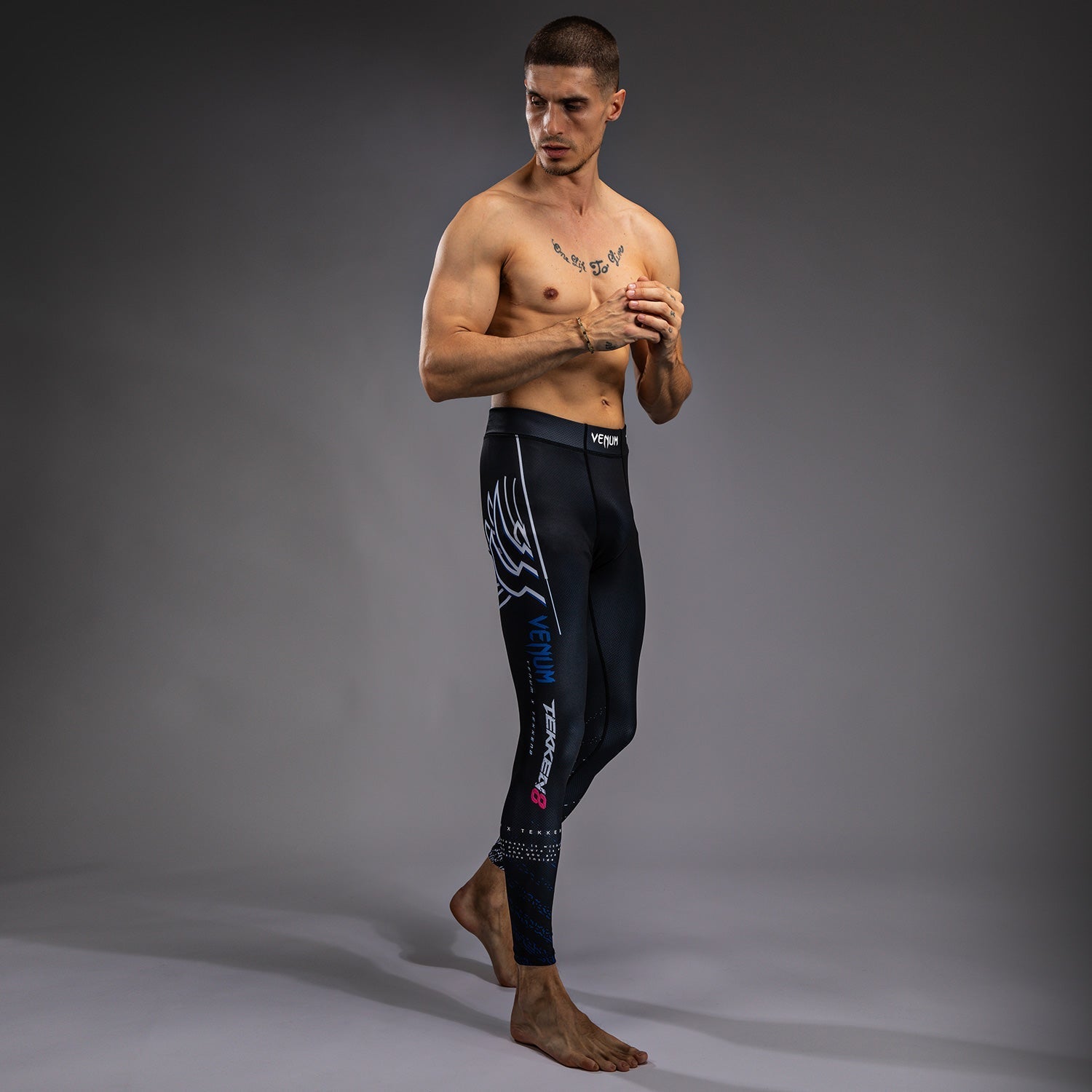 Venum x TEKKEN 8 Jin Kazama MMA Spats - Blue/Black/White Compression Pants for Martial Arts & Training | Perfect for MMA, BJJ, Muay Thai & Workout Sessions