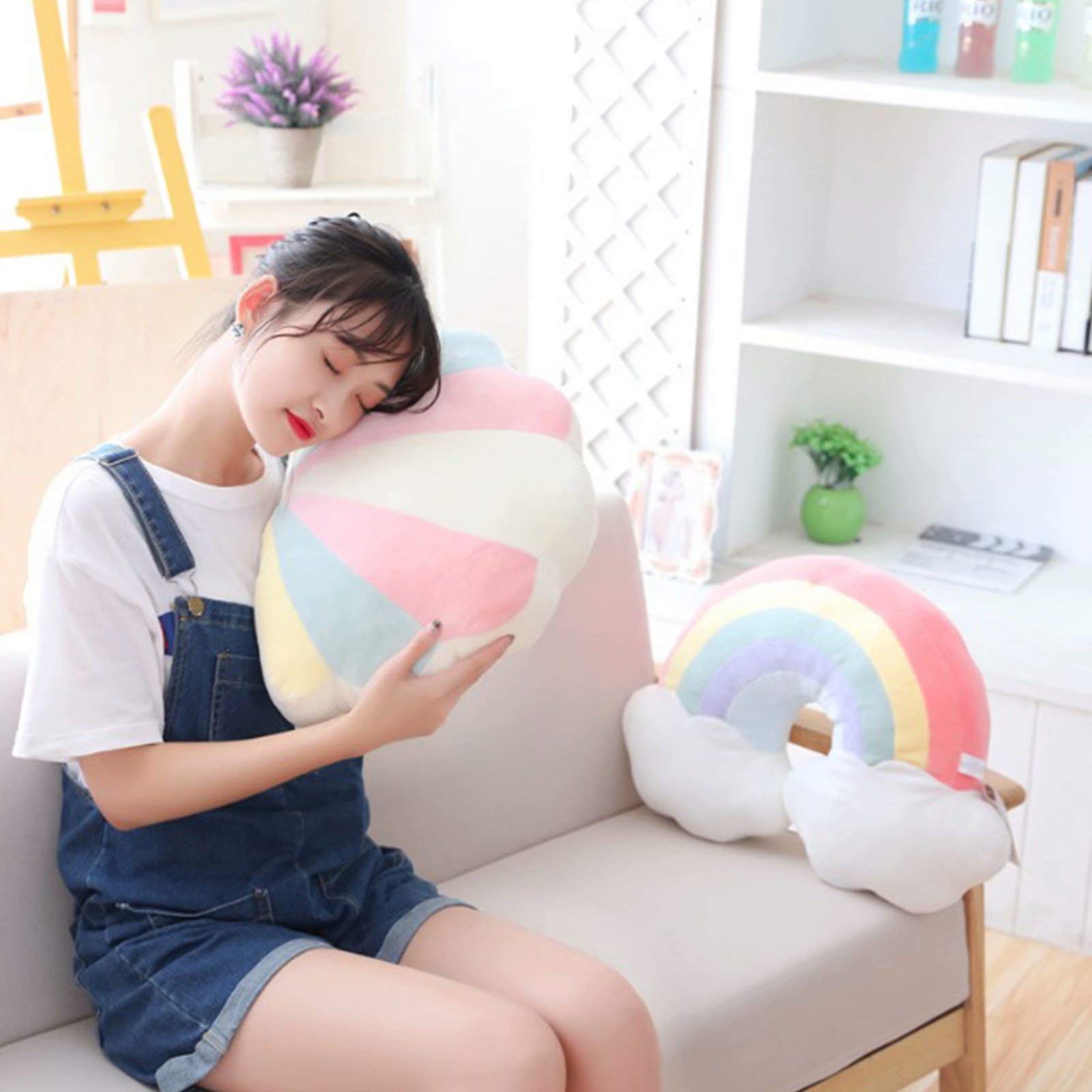 Rainbow Cloud Pillow - Soft Plush Neck Pillow for Sofa, Chair & Bed - Comfortable Throw Pillow for Living Room, Bedroom & Office - Perfect for Relaxing, Napping & Home Decor