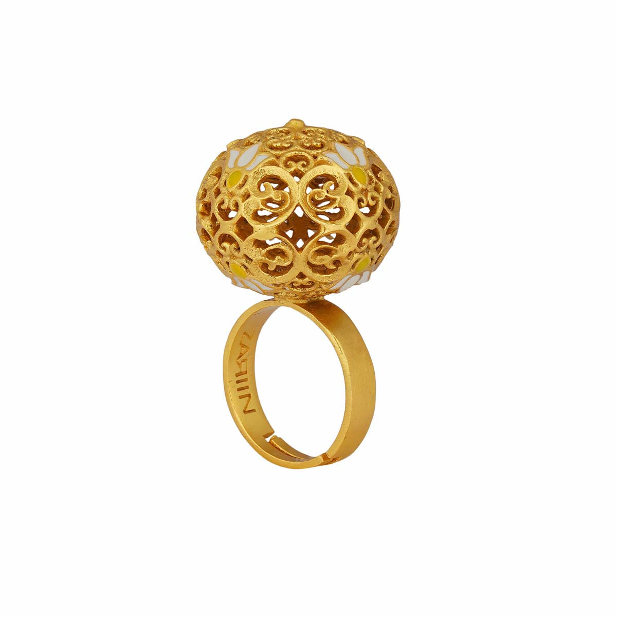 Lotus Globe Statement Ring - Elegant White Enamel Jewelry for Women | Perfect for Parties, Weddings & Special Occasions