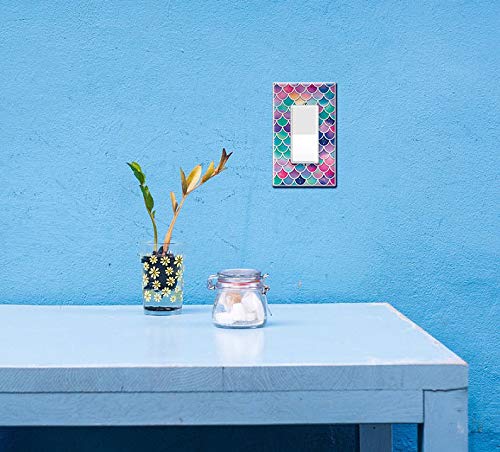 WIRESTER Single Gang Decorator Light Switch Plate Cover - Pink & Blue Pastel Mermaid Scales Design | Wall Plate for Home, Bedroom, Bathroom & Office Decor