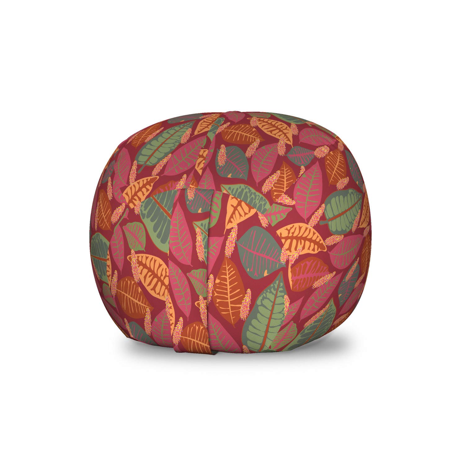 Ambesonne Philodendron Toy Storage Bag Chair - Washable Stuffed Animal Organizer with Tropical Leaf Pattern in Autumn Colors, Small Size Multicolor - Perfect for Kids' Room, Nursery Organization & Playroom Decor