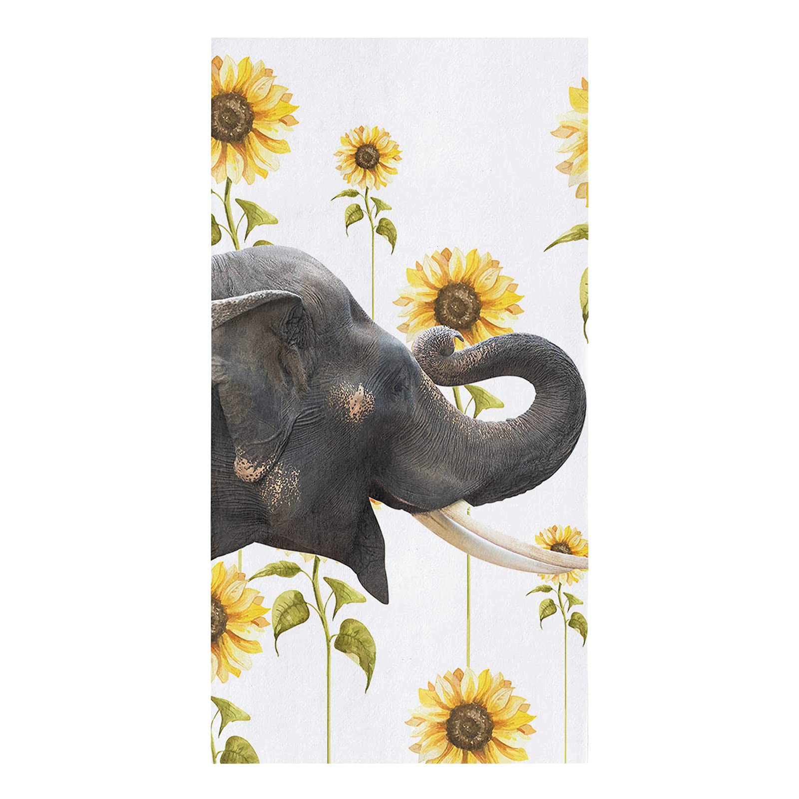 Premium Microfiber Kitchen Towels Set - Ultra Absorbent 18x28 Inches Dish Cloths & Tea Towels (1 Pack) - Elephant Sunflower Wildlife African Animal Design - Soft Washable Cotton for Cooking, Cleaning & Home Decor