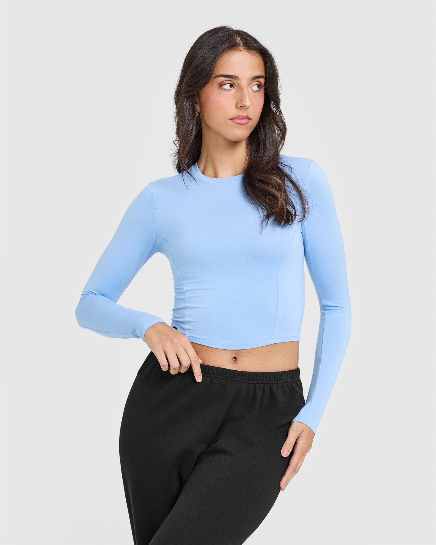 Mellow™ Soft Mid Long Sleeve Women's Top in Powdered Blue | Comfortable Casual Shirt for Everyday Wear | Perfect for Office, Date Night & Weekend Outfits