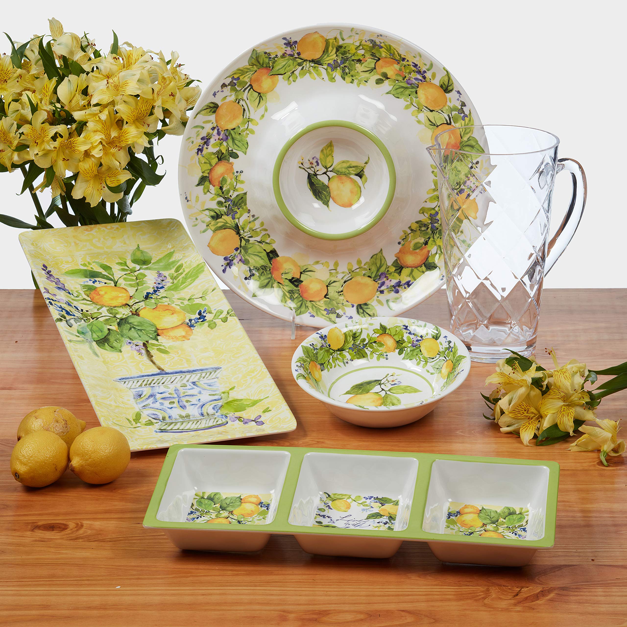 Certified International Lemon Zest Melamine 9-Inch Salad Plates & Dessert Plates, Colorful Dinnerware Set of 6, Unbreakable Dishware for Outdoor Picnics, Pool Parties & Everyday Use