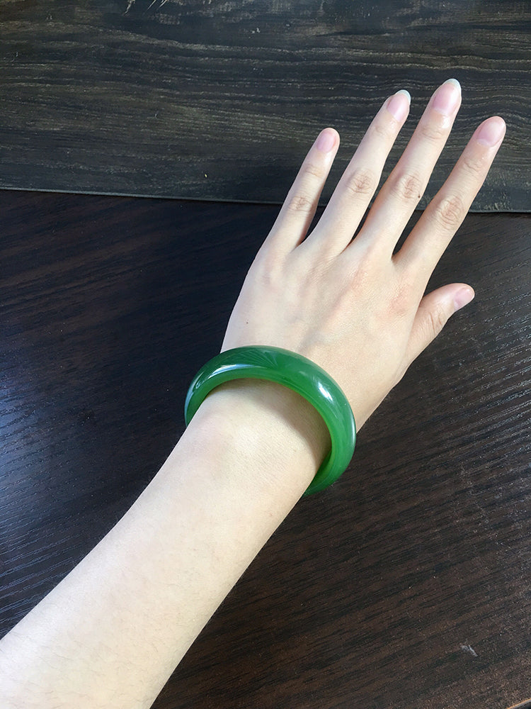 Natural Jade Bangle - Genuine Nephrite Jade Bracelet, 55.3mm Inner Diameter, Handcrafted Jewelry for Women | Perfect Gift for Birthday, Anniversary & Spiritual Healing