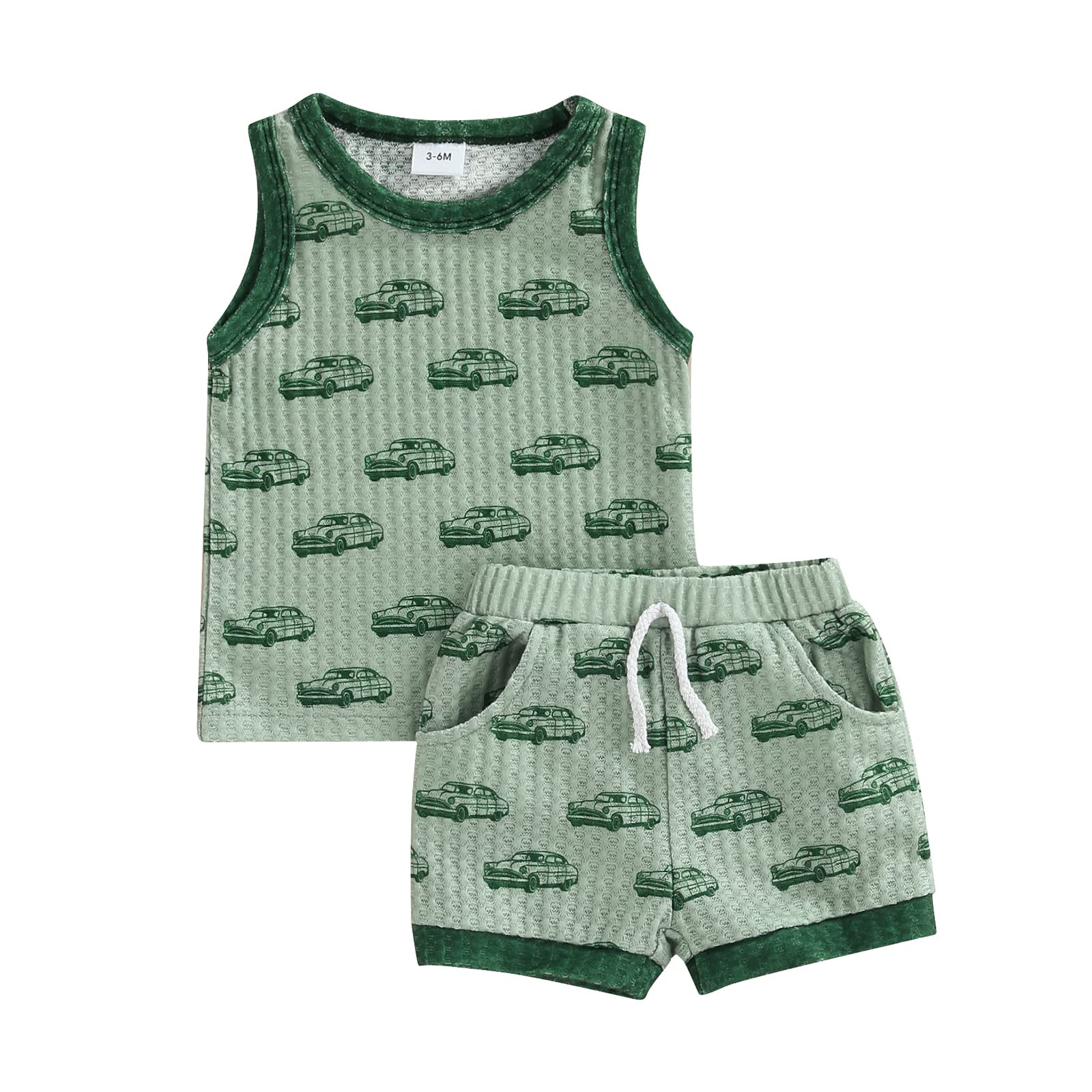 Newborn Baby Boy Short Set - Sleeveless Car Pattern Cotton Vest & Shorts 2PCS Outfit | Soft Summer Clothes for Infants | Perfect for Playtime, Beach Trips & Family Photos