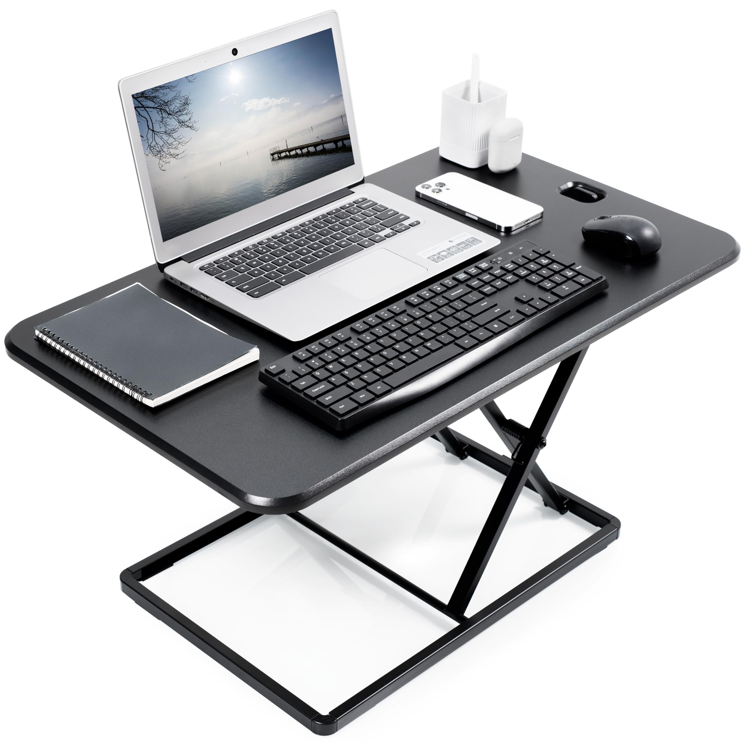 VIVO Ultra-Slim 32 Inch Single Top Height Adjustable Standing Desk Riser - Compact Sit Stand Desktop Converter for Monitor or Laptop (Black, DESK-V032J) | Perfect for Home Office, Gaming Setup, and Workspace Ergonomics