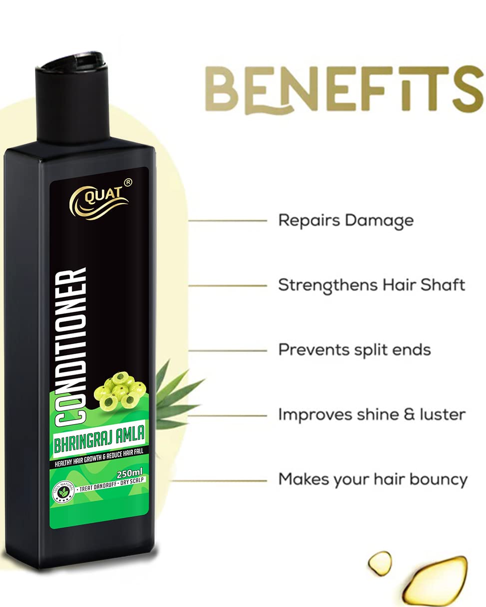 QUAT Bhringraj Amla Hair Conditioner - Nourishing & Repairing for Long, Lifeless Hair - Adds Shine & Strength - 250ml - Ideal for Daily Hair Care & Dream Lengths Maintenance