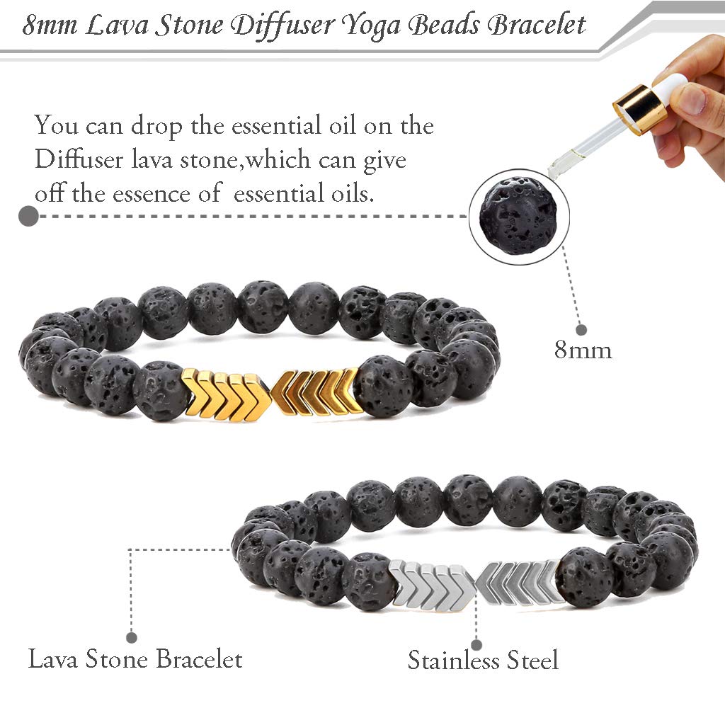 SEVENSTONE 8mm Lava Rock Bead Arrow Diffuser Bracelet - Natural Stone Elastic Yoga Jewelry Set for Women & Men | Meditation, Healing, Spiritual Gift