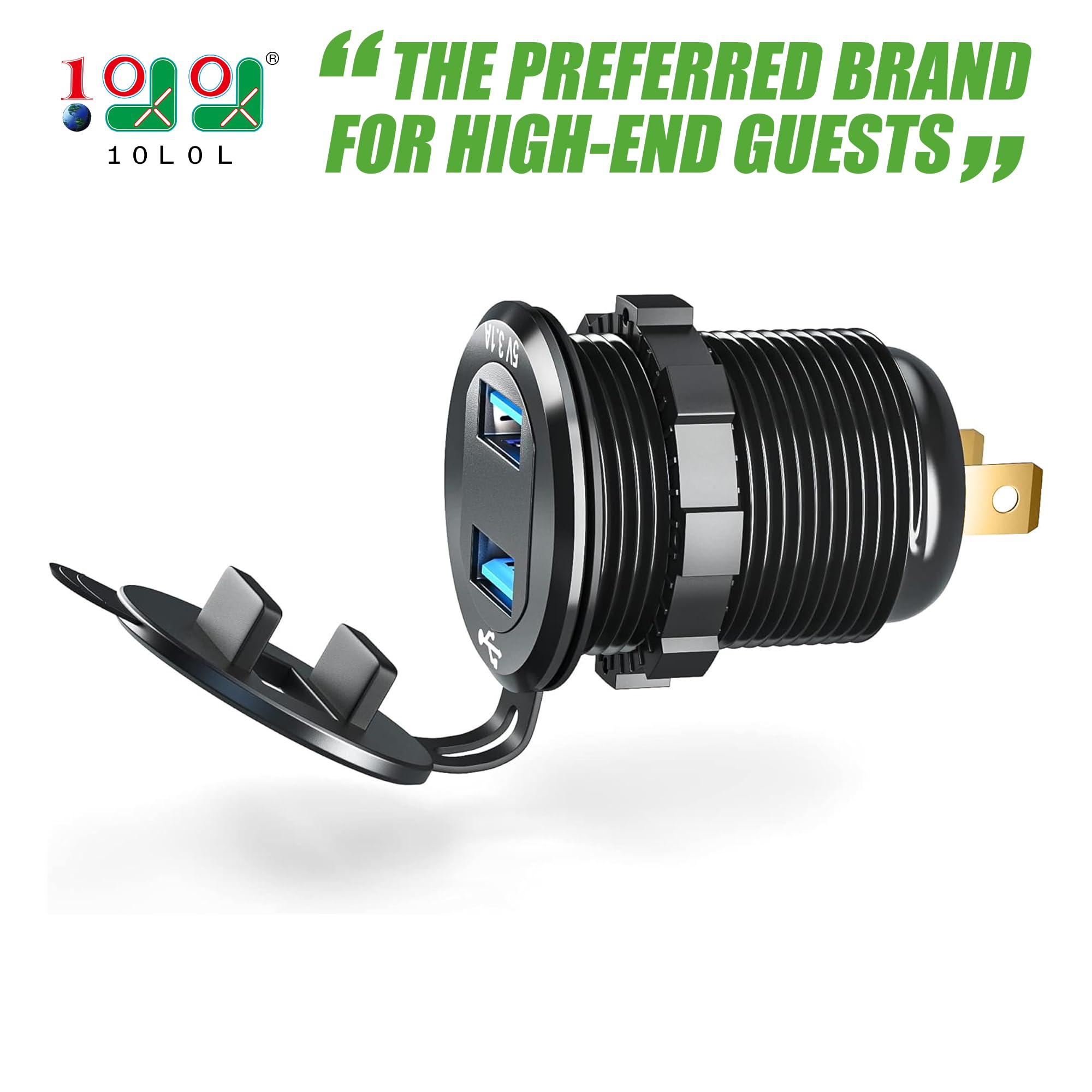 10L0L Golf Cart Charger with Dual USB Ports - 5A Fast Charging for Club Car, EZGO & Yamaha - Perfect for On-Course Power Needs